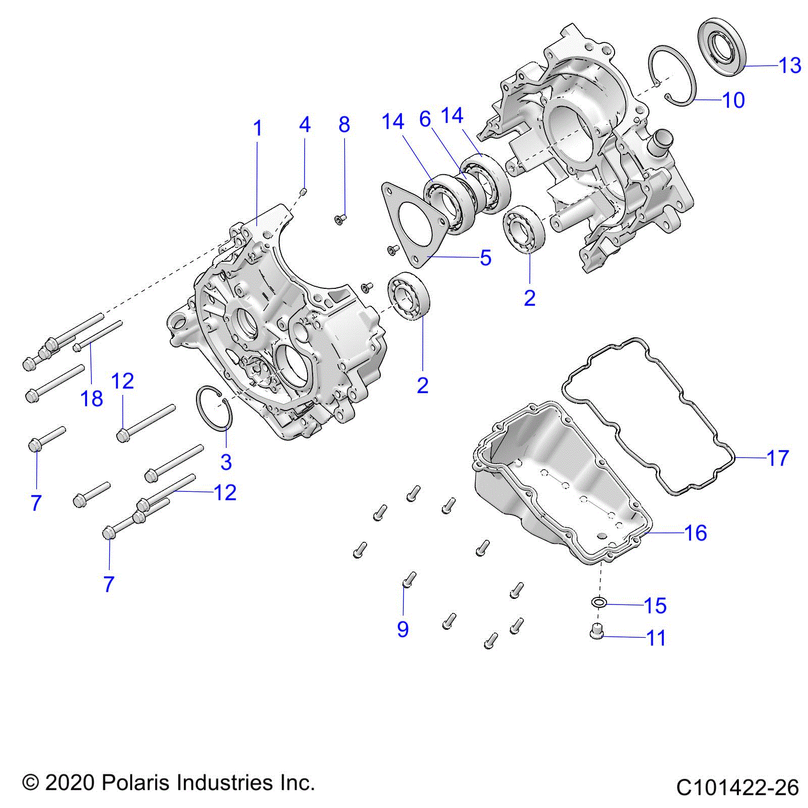An Image of a Genuine Polaris Parts Schematic Diagram showing the schematic - ENGINE: CRANKCASE - 2025 POLARIS SPORTSMAN TOURING 570 ULTIMATE