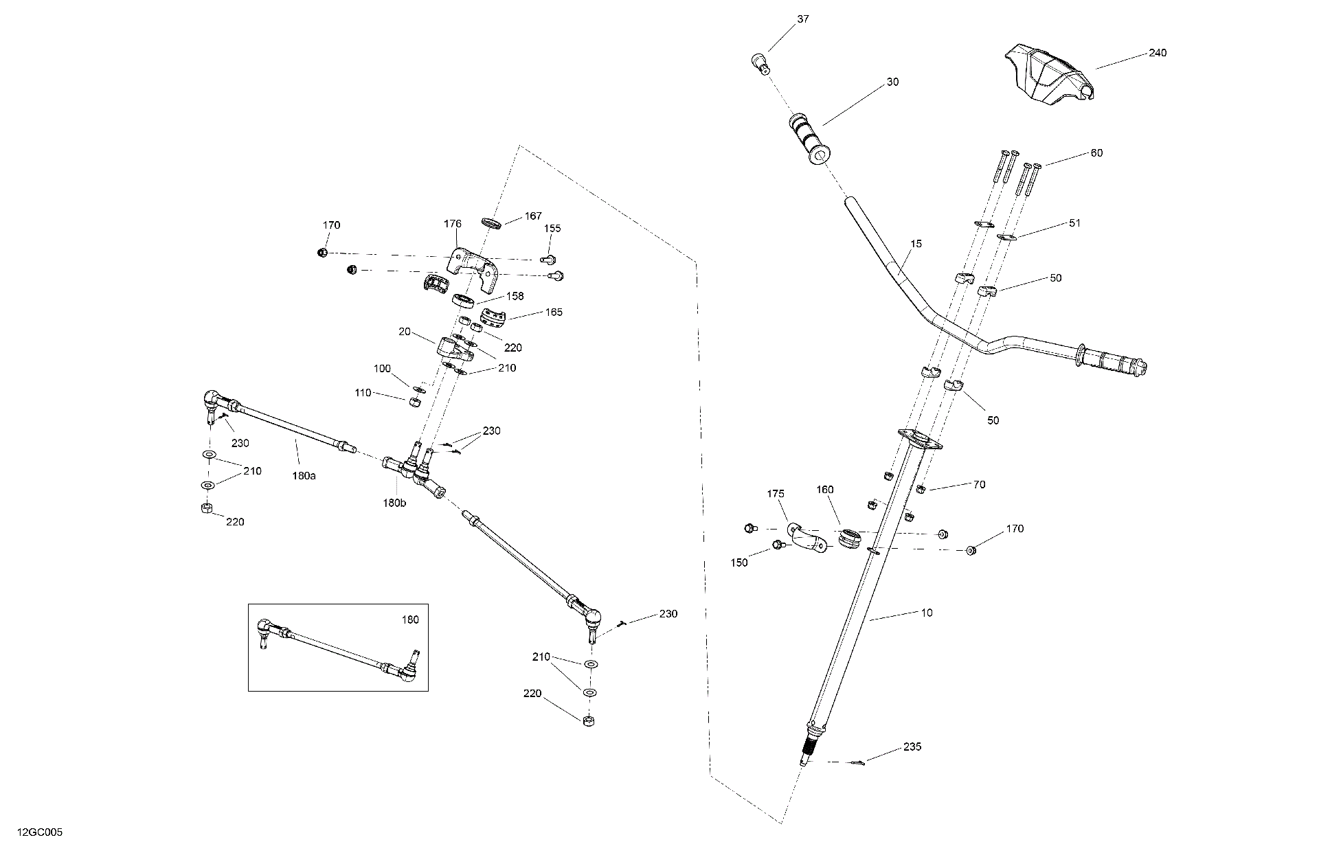 An Image of a Genuine Can-Am Parts Schematic Diagram showing the schematic - MECHANIC - STEERING