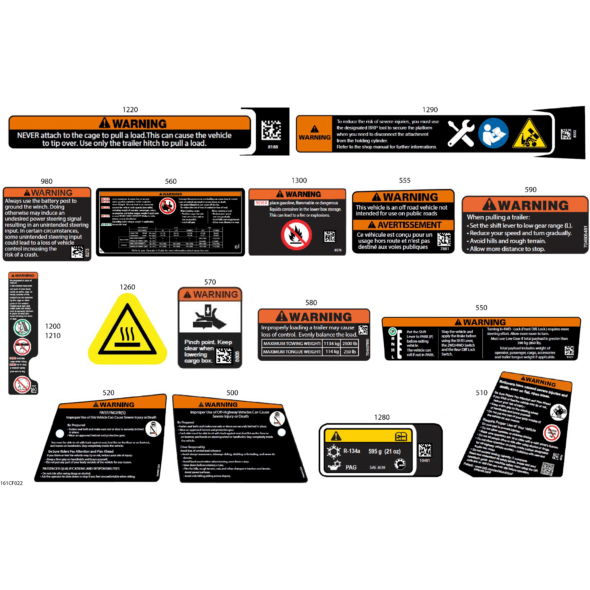 An Image of a Genuine Can-Am Parts Schematic Diagram showing the schematic - BODY - WARNING DECALS