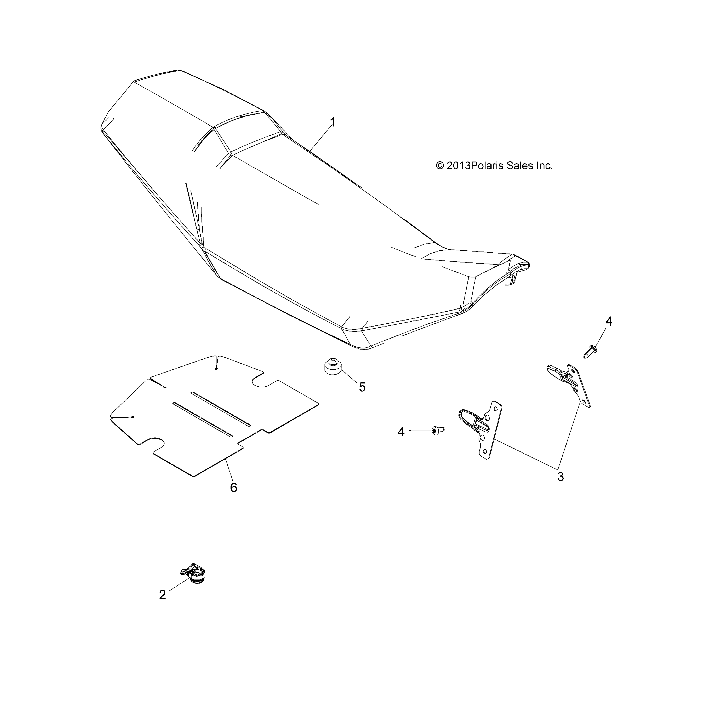 An Image of a Genuine Polaris Parts Schematic Diagram showing the schematic - BODY: SEAT - 2015 POLARIS SCRAMBLER XP 1000