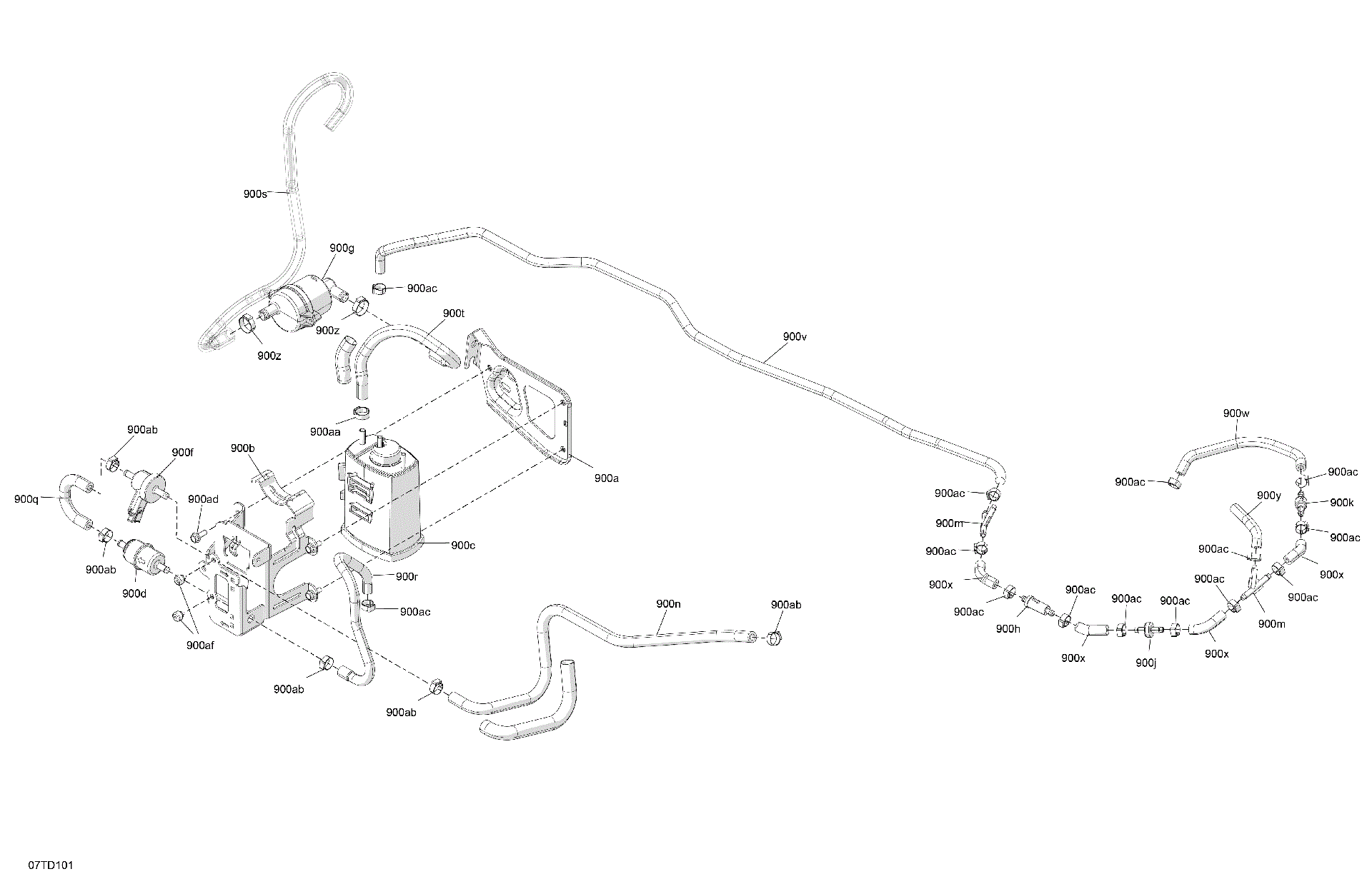 An Image of a Genuine Can-Am Parts Schematic Diagram showing the schematic - ENGINE - CANISTER CHARCOAL ASSEMBLY
