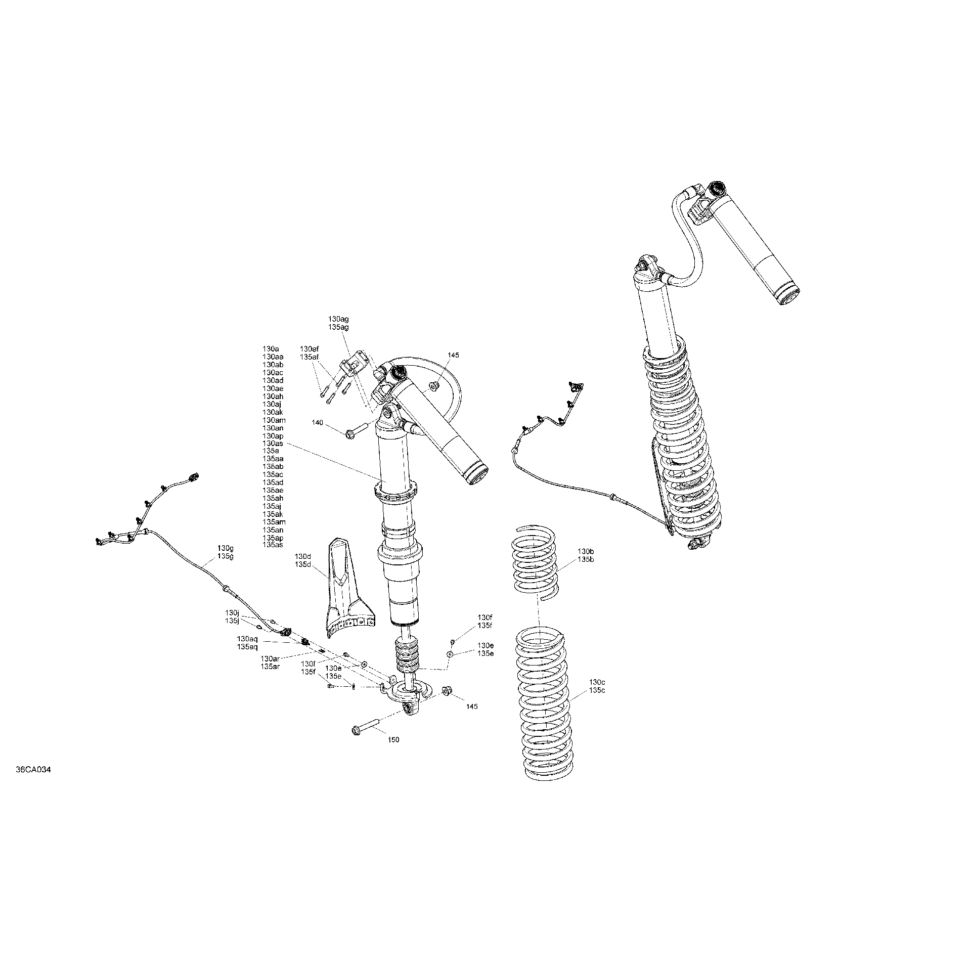An Image of a Genuine Can-Am Parts Schematic Diagram showing the schematic - SUSPENSION - REAR SHOCKS - X RS