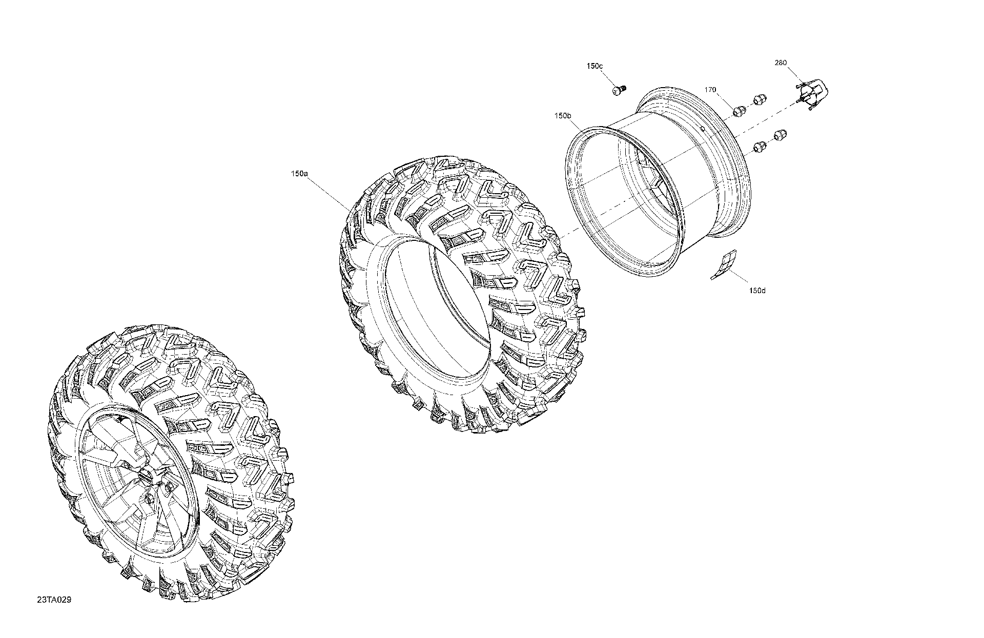 An Image of a Genuine Can-Am Parts Schematic Diagram showing the schematic - DRIVE - REAR WHEELS - XT