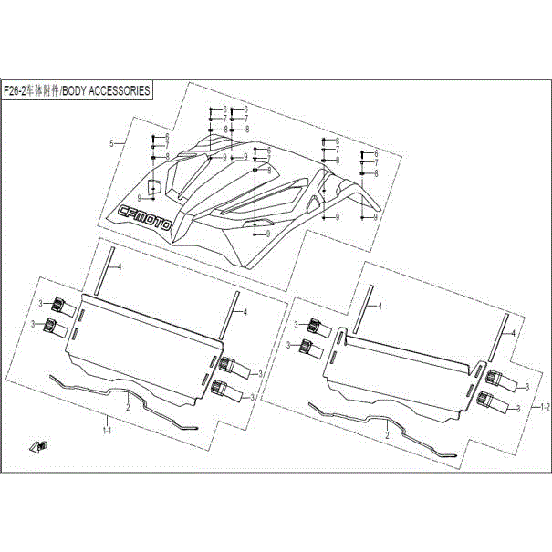 An Image of a Genuine CFMOTO Parts Schematic Diagram showing the schematic - TOP ROOF & WINDSHIND KITS - 2016 CFMOTO ZFORCE 800 EX