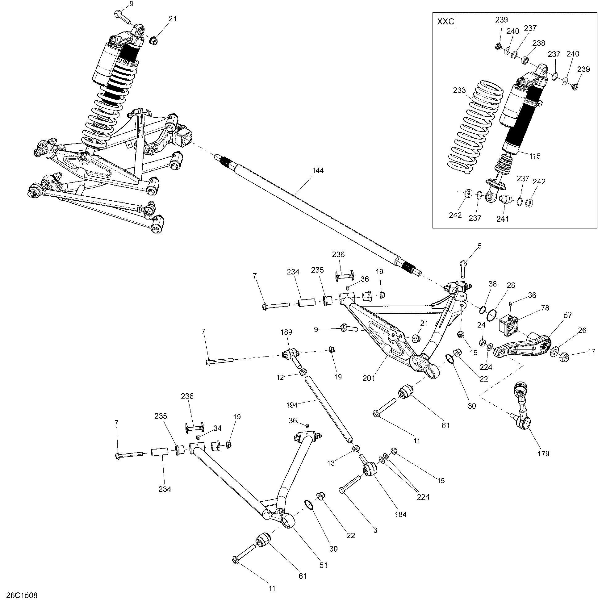 An Image of a Genuine Can-Am Parts Schematic Diagram showing the schematic - REAR SUSPENSION _26C1508