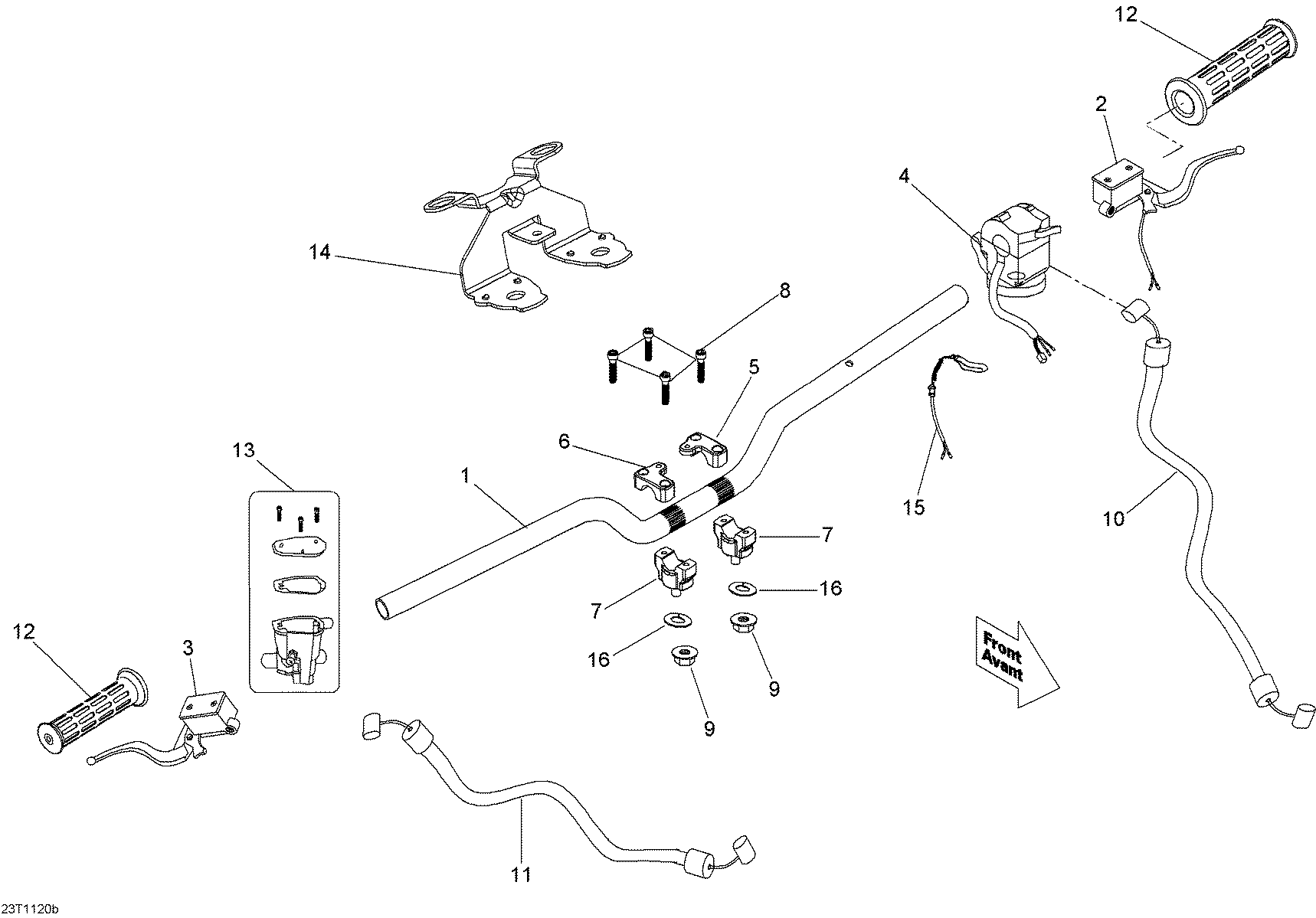 An Image of a Genuine Can-Am Parts Schematic Diagram showing the schematic - HANDLEBAR