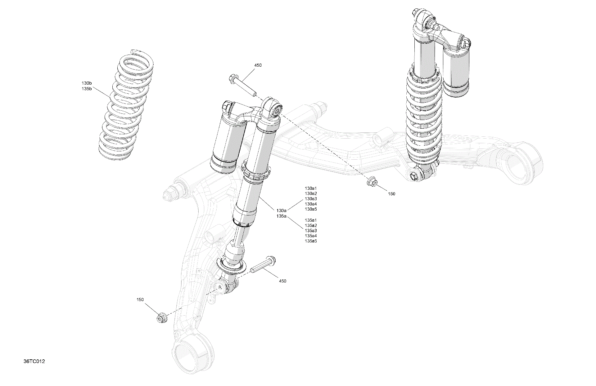 An Image of a Genuine Can-Am Parts Schematic Diagram showing the schematic - SUSPENSION - REAR SHOCKS