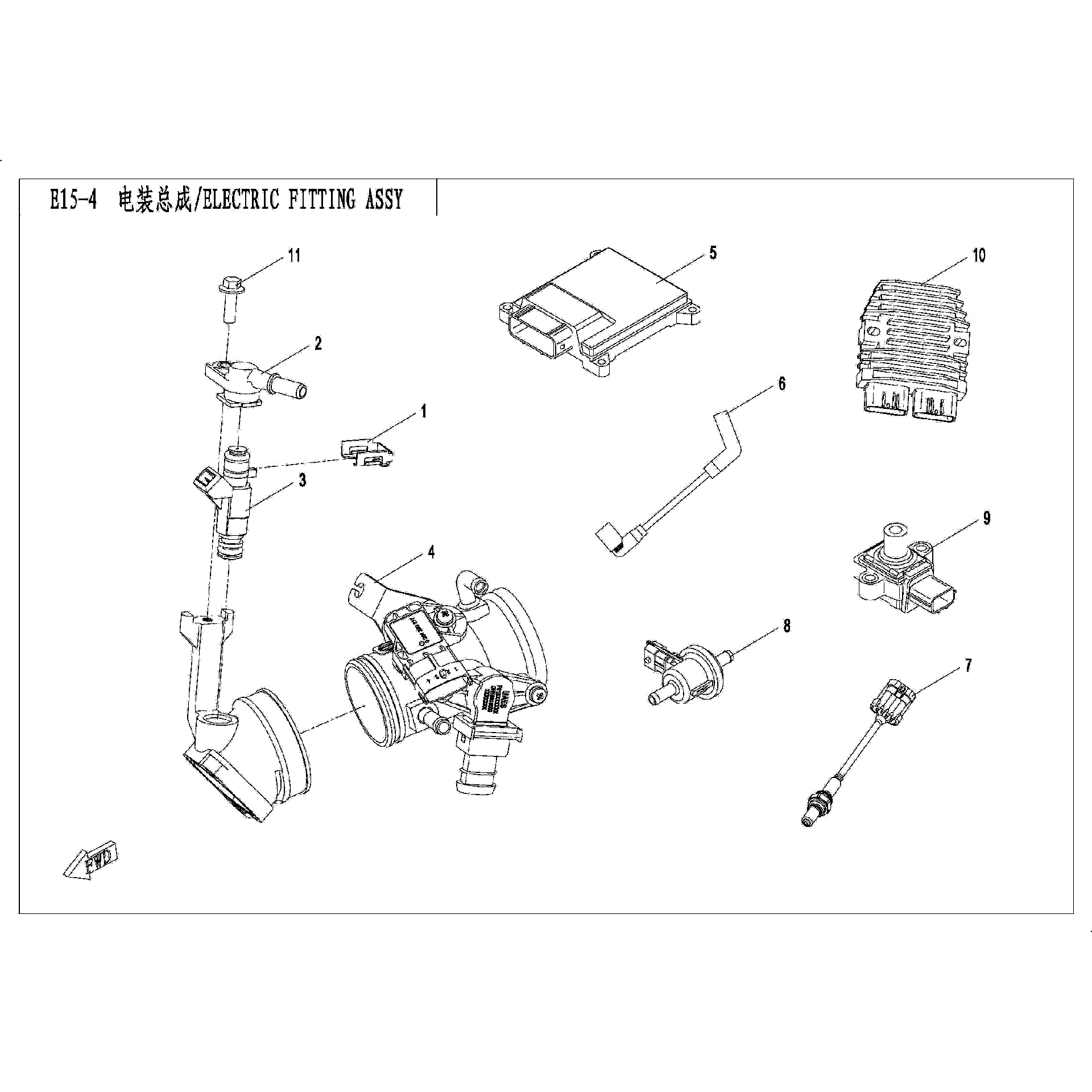 An Image of a Genuine CFMOTO Parts Schematic Diagram showing the schematic - ELECTRIC FITTING ASSY (EFI) - 2017 CFMOTO UFORCE 500
