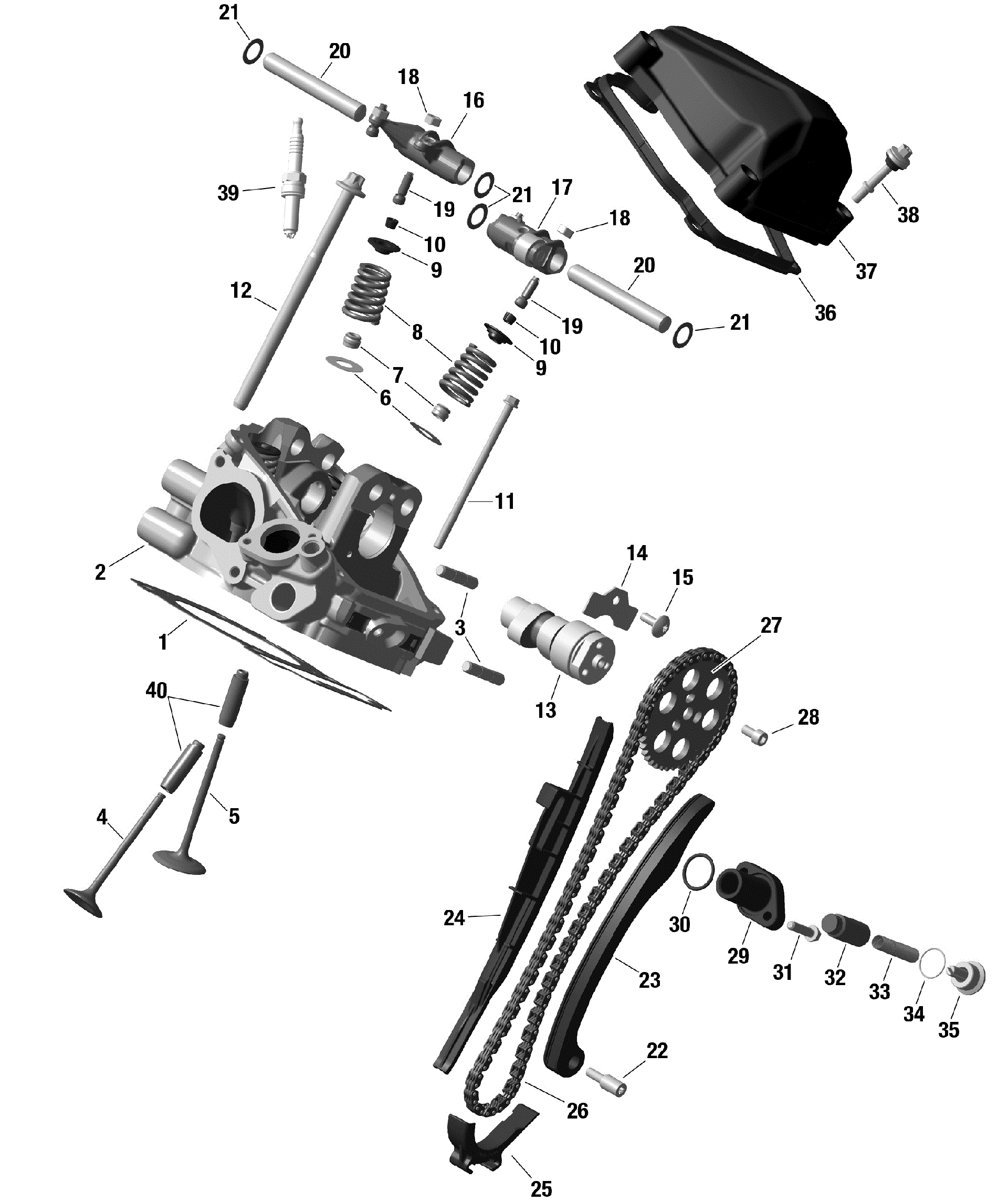 An Image of a Genuine Can-Am Parts Schematic Diagram showing the schematic - ROTAX - REAR CYLINDER HEAD