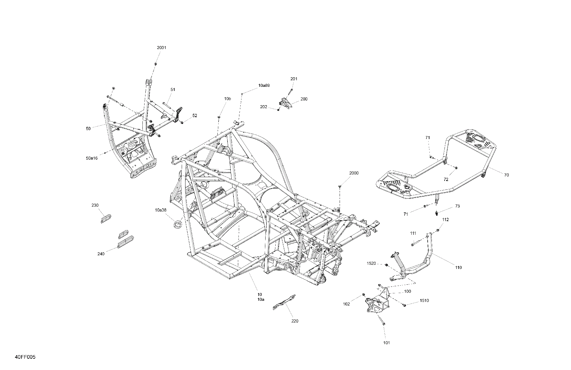 An Image of a Genuine Can-Am Parts Schematic Diagram showing the schematic - FRAME - SYSTEM