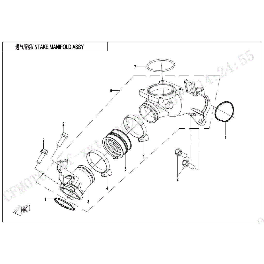 An Image of a genuine CFMOTO Parts Schematic Diagram showing the group - INTAKE MANIFOLD ASSY - 2024 CFMOTO CFORCE 800 TOURING