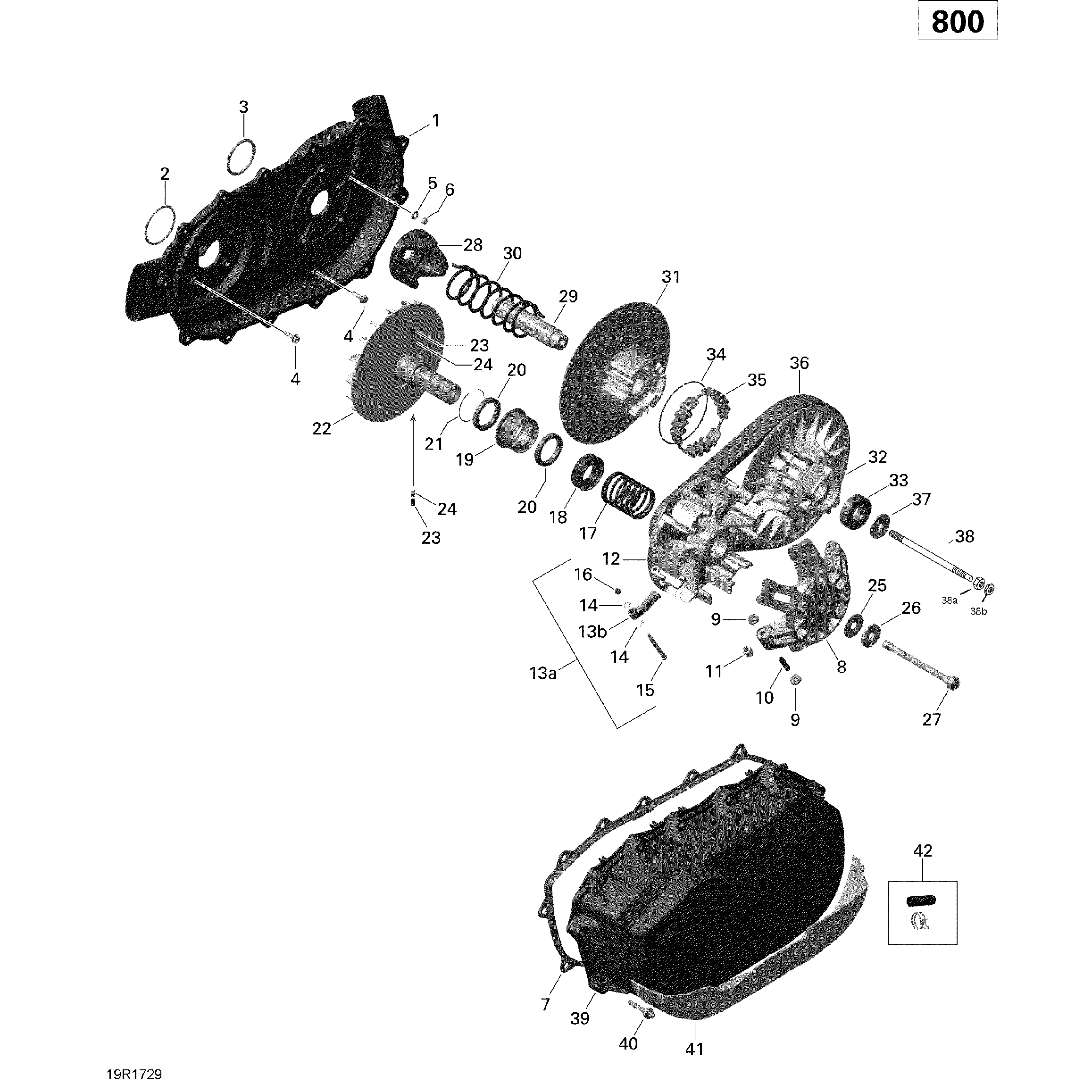 An Image of a Genuine Can-Am Parts Schematic Diagram showing the schematic - TRANSMISSION - 800R EFI