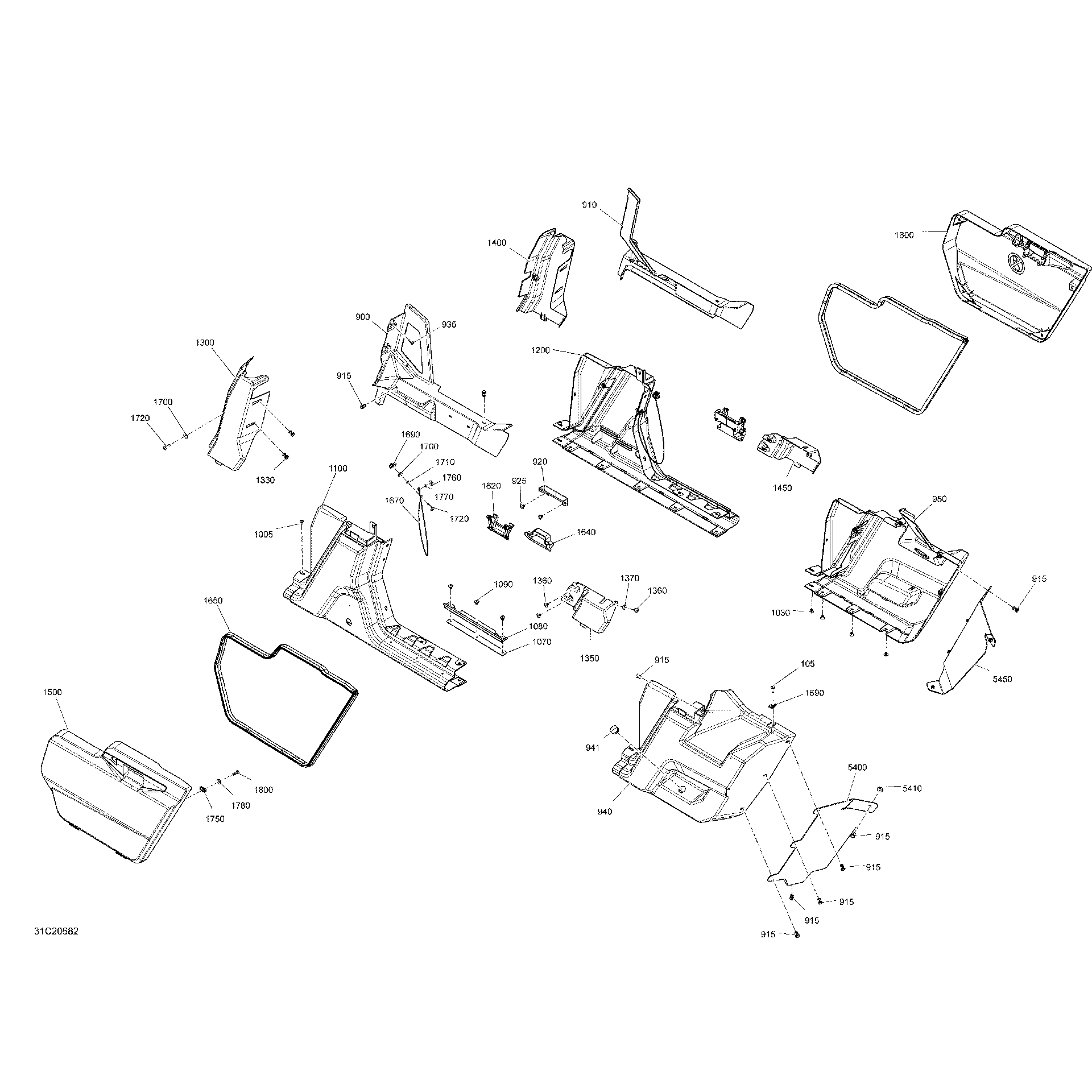 An Image of a Genuine Can-Am Parts Schematic Diagram showing the schematic - BODY - SIDE PANEL