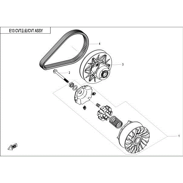An Image of a genuine CFMOTO Parts Schematic Diagram showing the group - CVT ASSY - 2015 CFMOTO CFORCE 500 HO