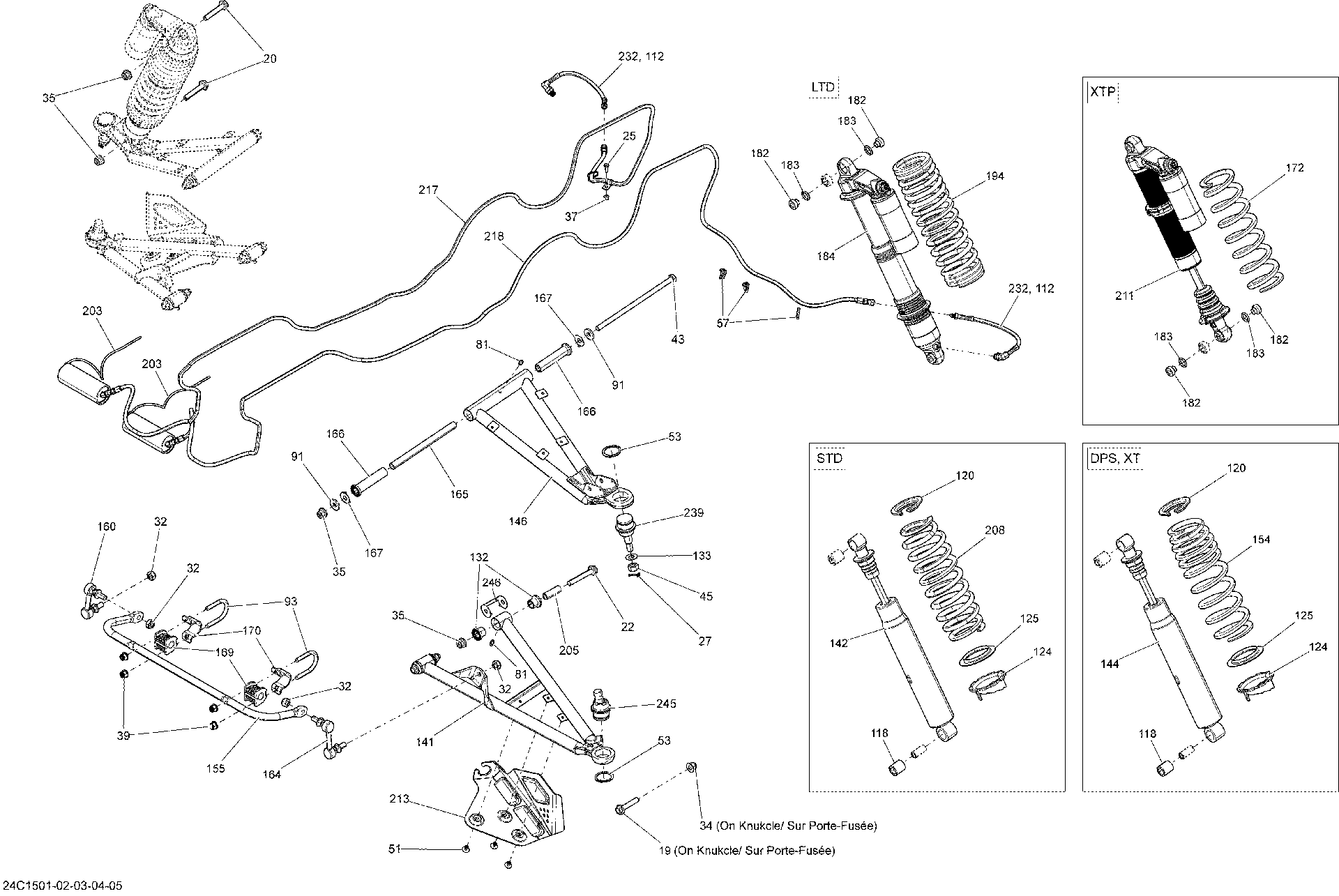 An Image of a Genuine Can-Am Parts Schematic Diagram showing the schematic - FRONT SUSPENSION _24C1502