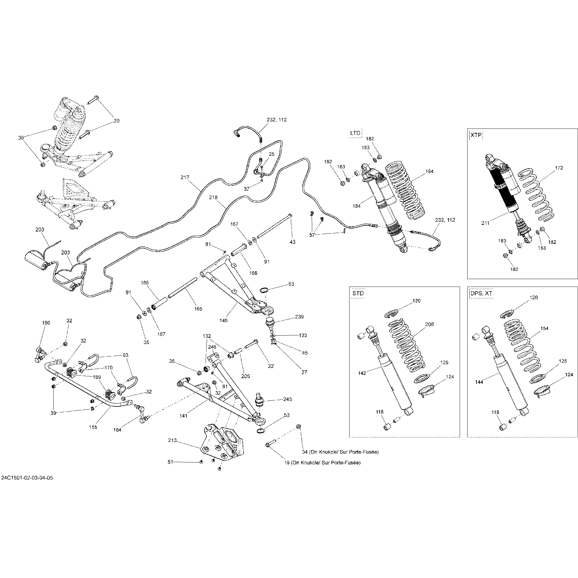 An Image of a Genuine Can-Am Parts Schematic Diagram showing the schematic - FRONT SUSPENSION _24C1503