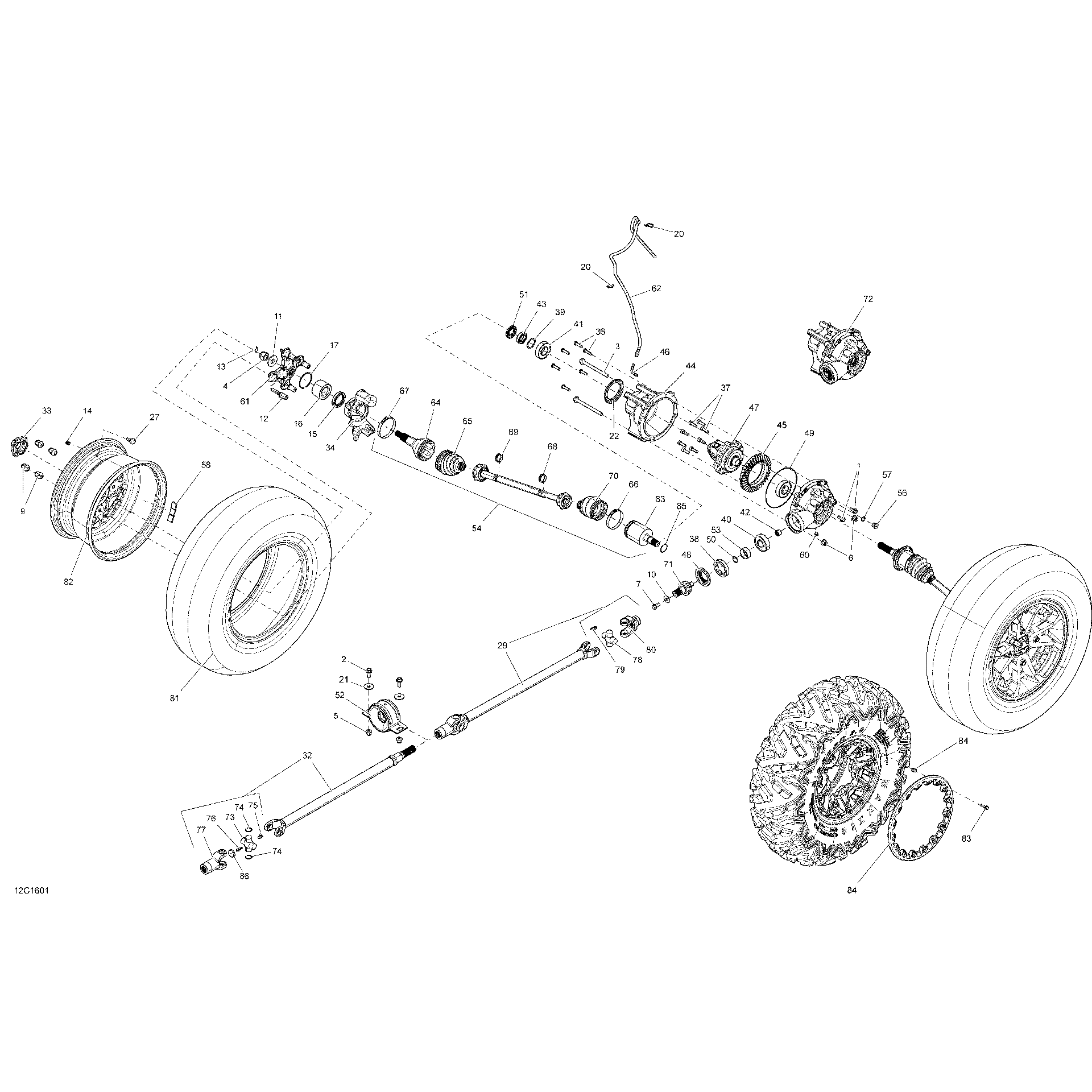 An Image of a Genuine Can-Am Parts Schematic Diagram showing the schematic - DRIVE SYSTEM FRONT