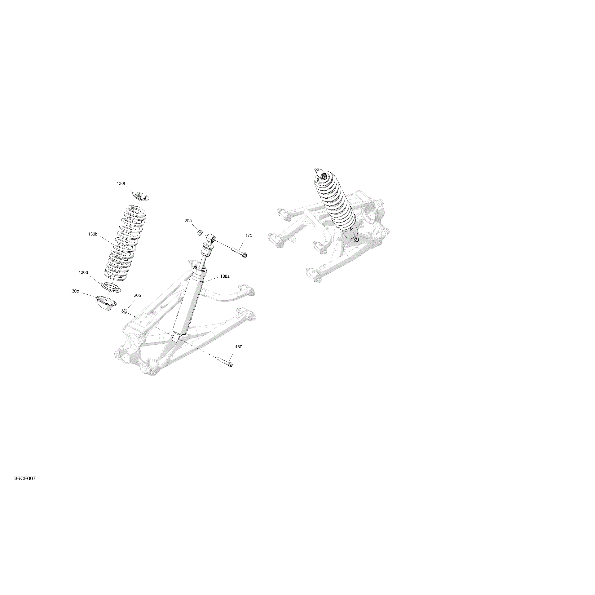 An Image of a Genuine Can-Am Parts Schematic Diagram showing the schematic - SUSPENSION - REAR SHOCKS