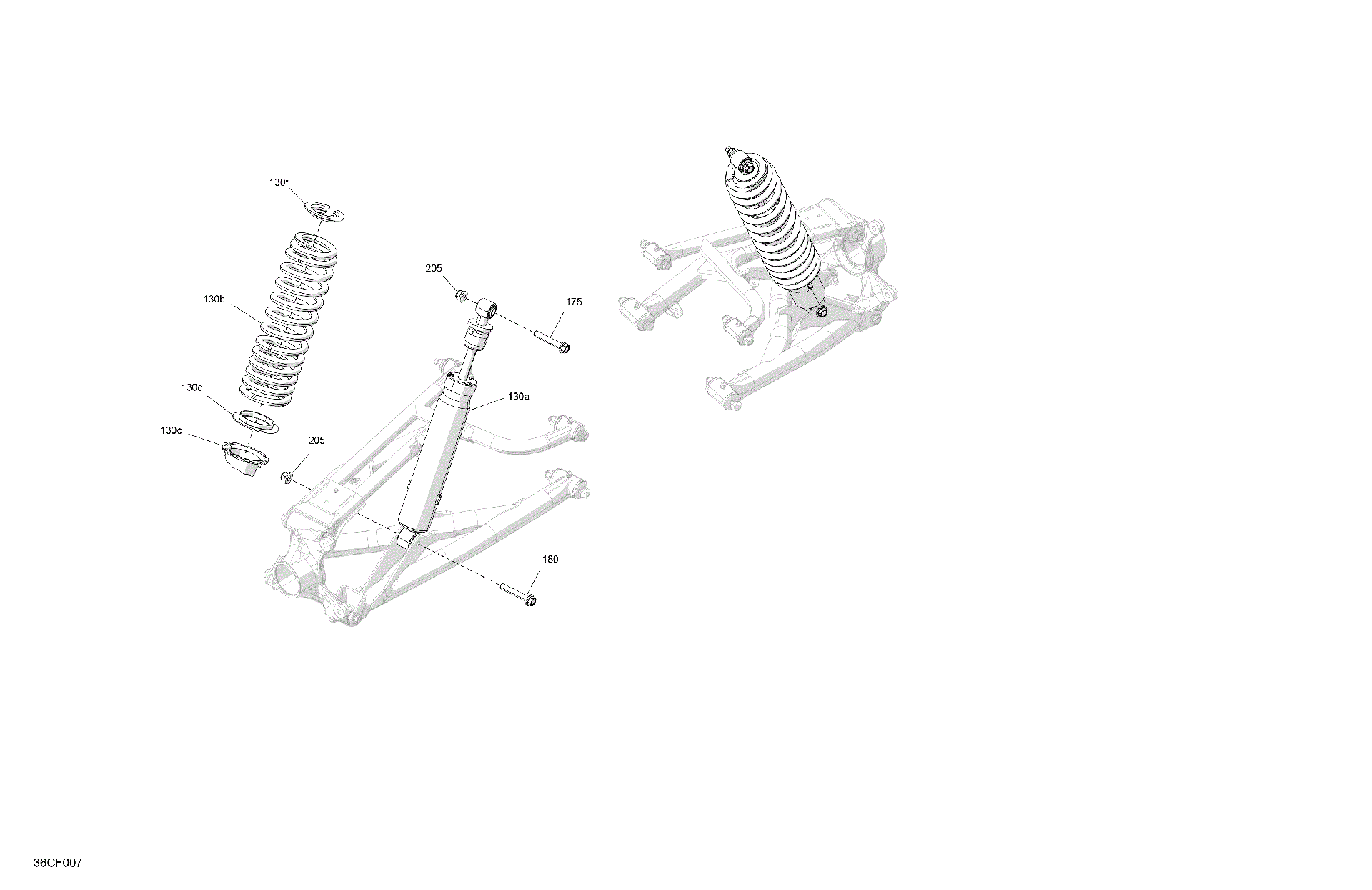An Image of a Genuine Can-Am Parts Schematic Diagram showing the schematic - SUSPENSION - REAR SHOCKS