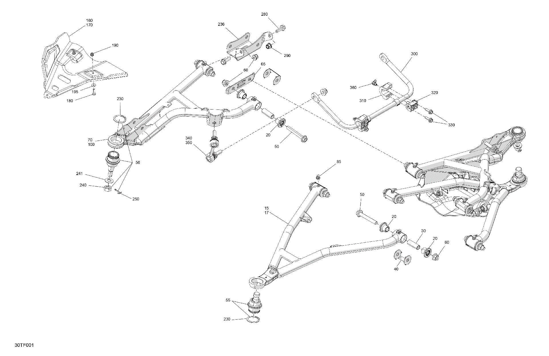 An Image of a Genuine Can-Am Parts Schematic Diagram showing the schematic - SUSPENSION - FRONT COMPONENTS