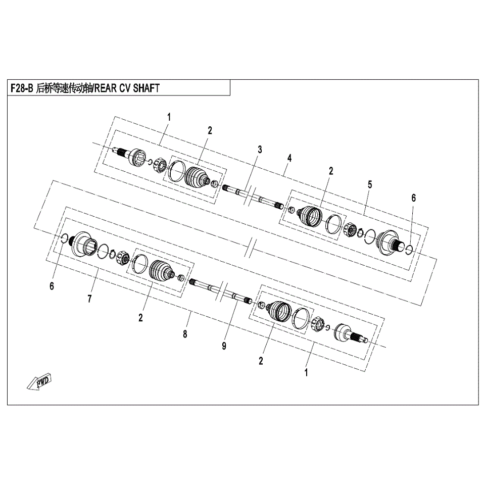 An Image of a genuine CFMOTO Parts Schematic Diagram showing the group - REAR CV SHAFT (NEW) - 2021 CFMOTO CFORCE 500 S