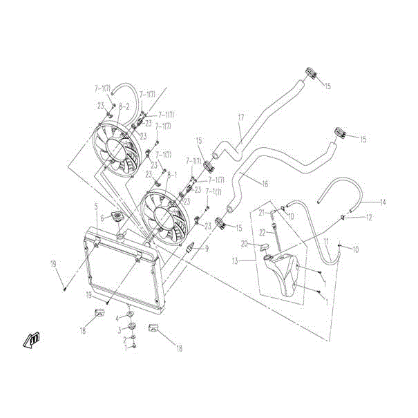 An Image of a genuine CFMOTO Parts Schematic Diagram showing the group - COOLING SYSTEM - 2016 CFMOTO CFORCE 500 SWB