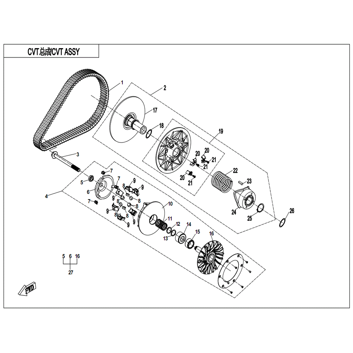 An Image of a genuine CFMOTO Parts Schematic Diagram showing the group - CVT ASSY. (16g WEIGHT ROLLER) - 2022 CFMOTO CFORCE 1000 Overland