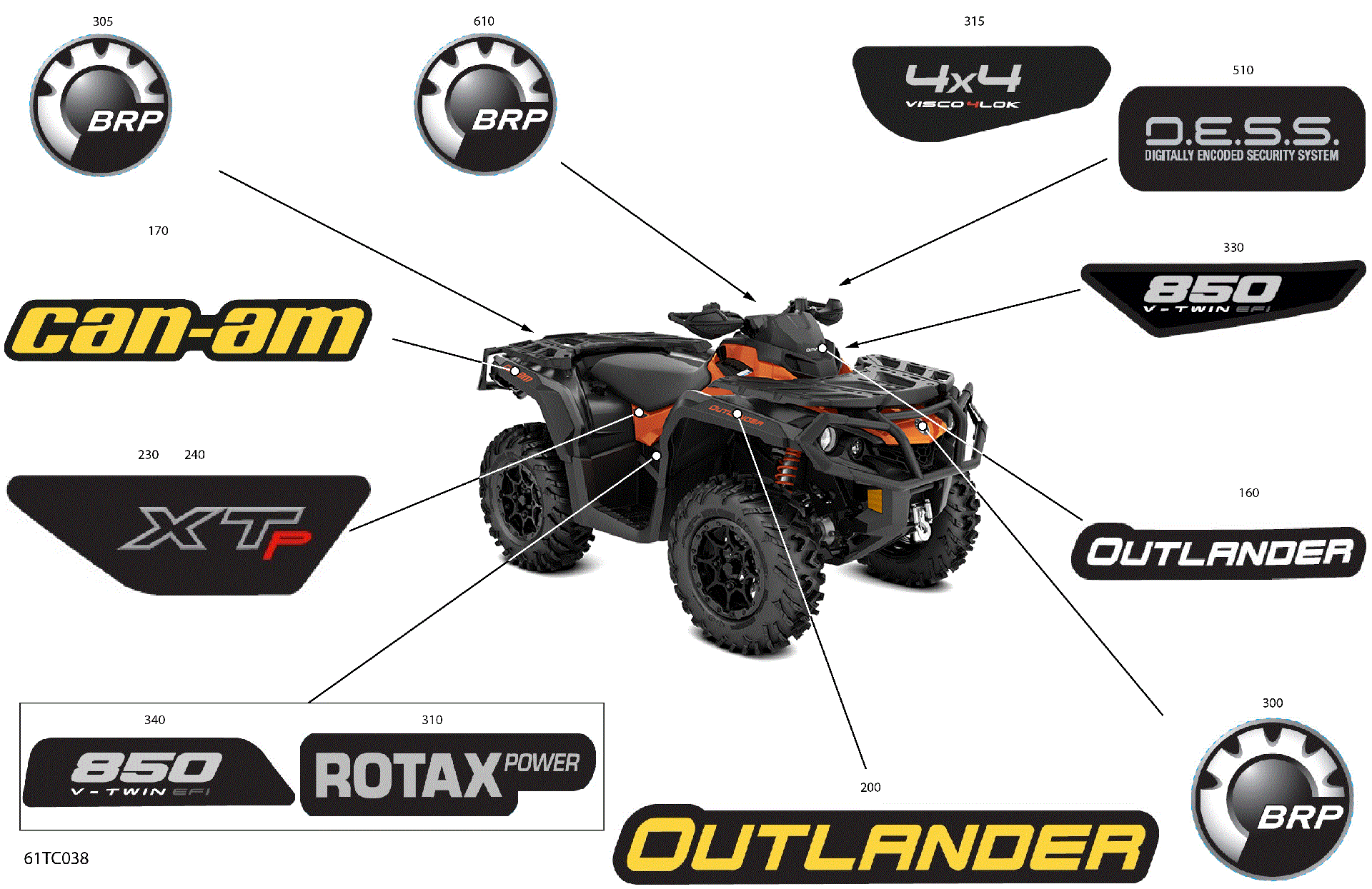 An Image of a Genuine Can-Am Parts Schematic Diagram showing the schematic - BODY - DECALS