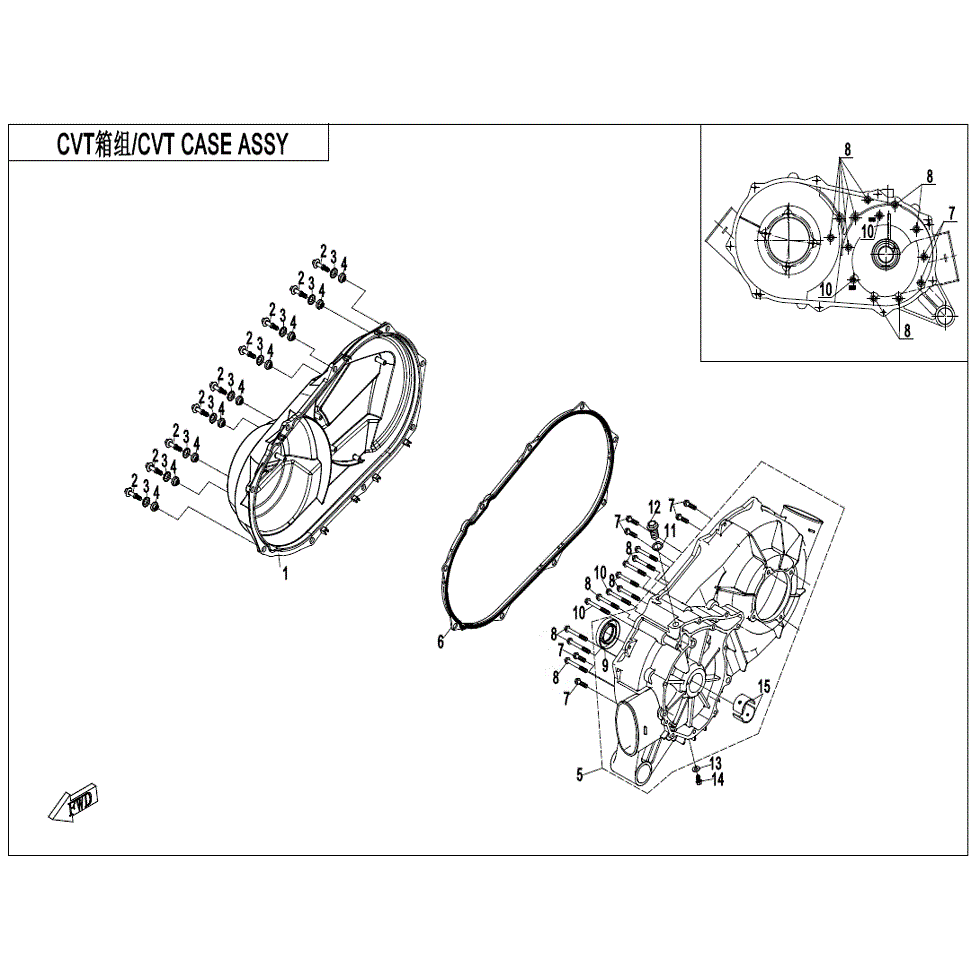 An Image of a Genuine CFMOTO Parts Schematic Diagram showing the schematic - CVT CASE ASSY. - 2022 CFMOTO ZFORCE 950 Sport