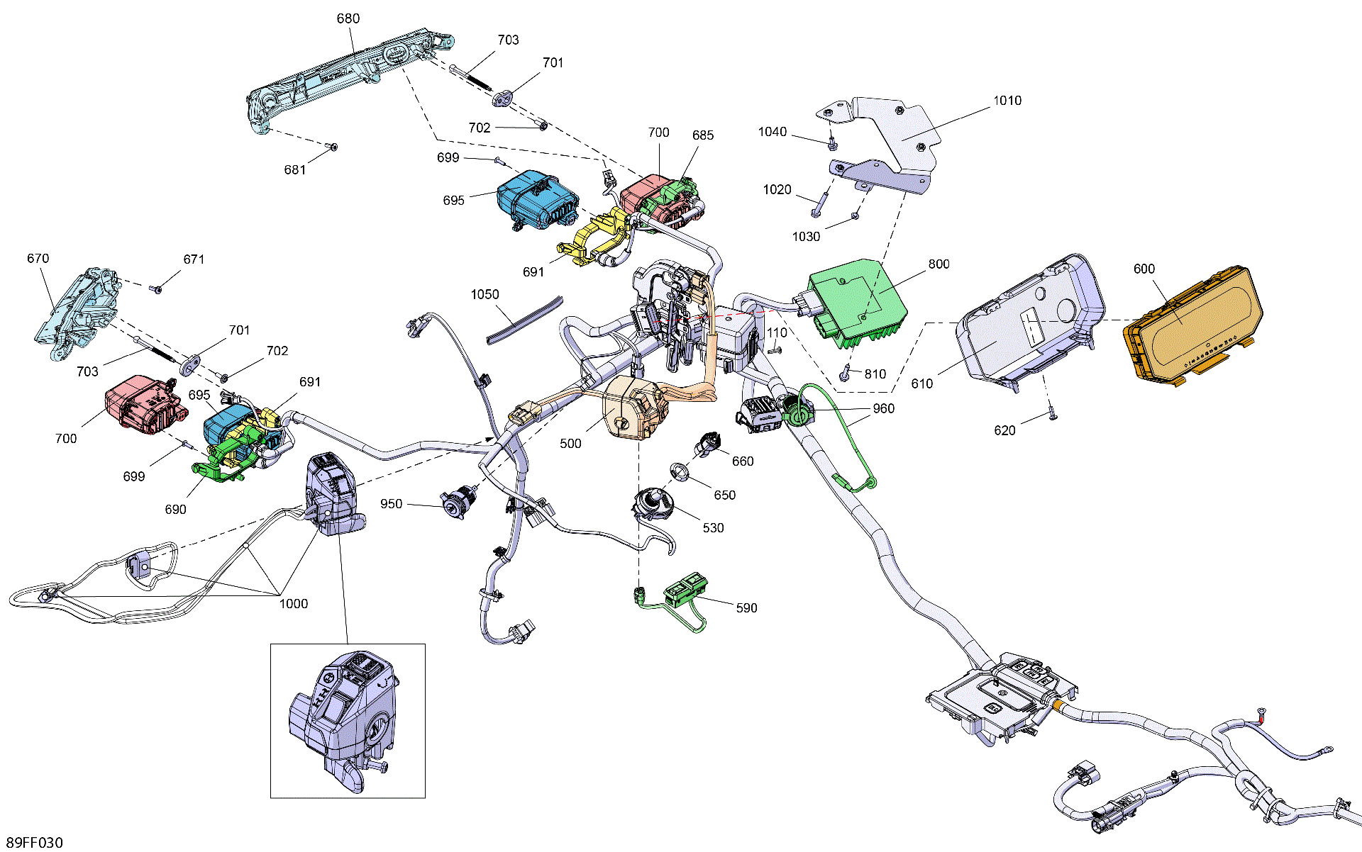 An Image of a Genuine Can-Am Parts Schematic Diagram showing the schematic - ELECTRIC - FRONT SECTION