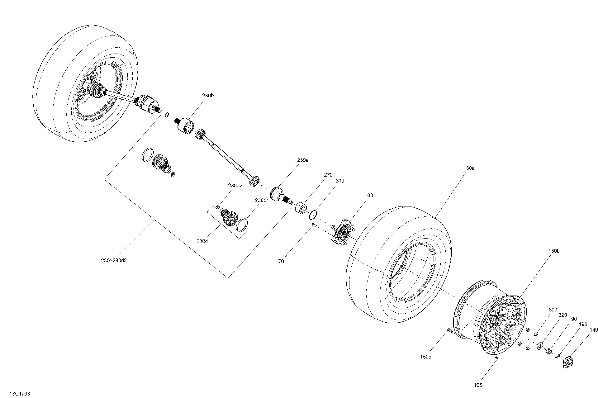 An Image of a Genuine Can-Am Parts Schematic Diagram showing the schematic - DRIVE SYSTEM REAR - ALL MODELS