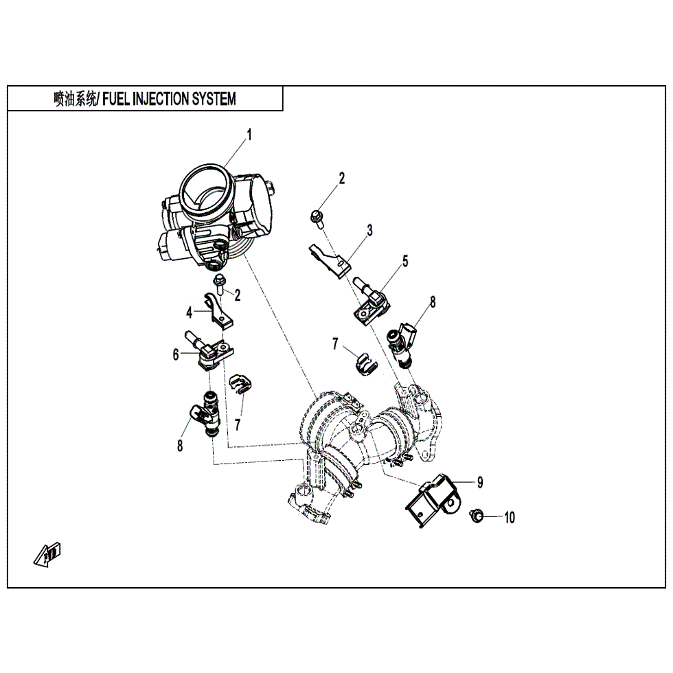An Image of a Genuine CFMOTO Parts Schematic Diagram showing the schematic - INJECTOR SYSTEM - 2022 CFMOTO ZFORCE 800 Trail