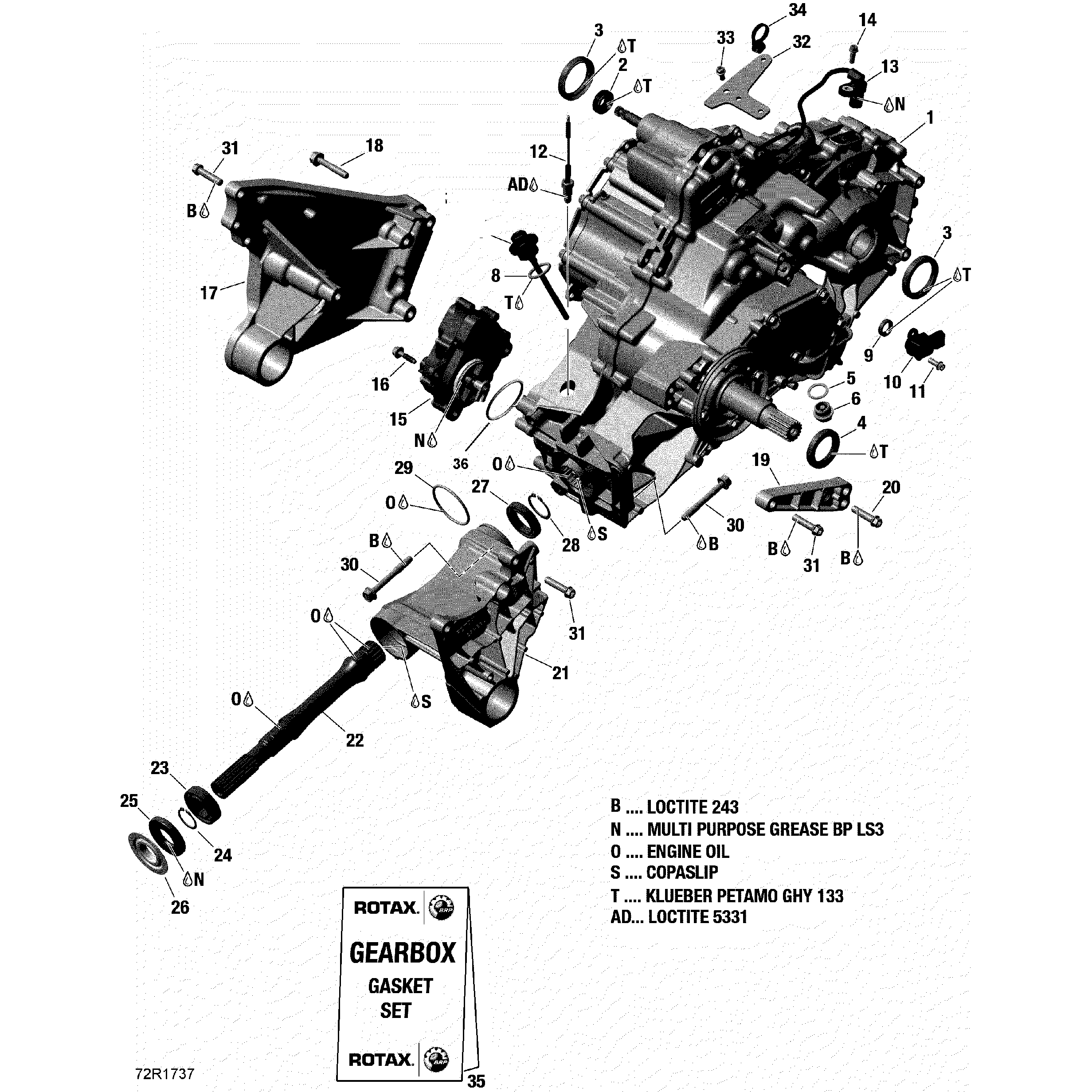 An Image of a Genuine Can-Am Parts Schematic Diagram showing the schematic - GEAR BOX AND COMPONENTS