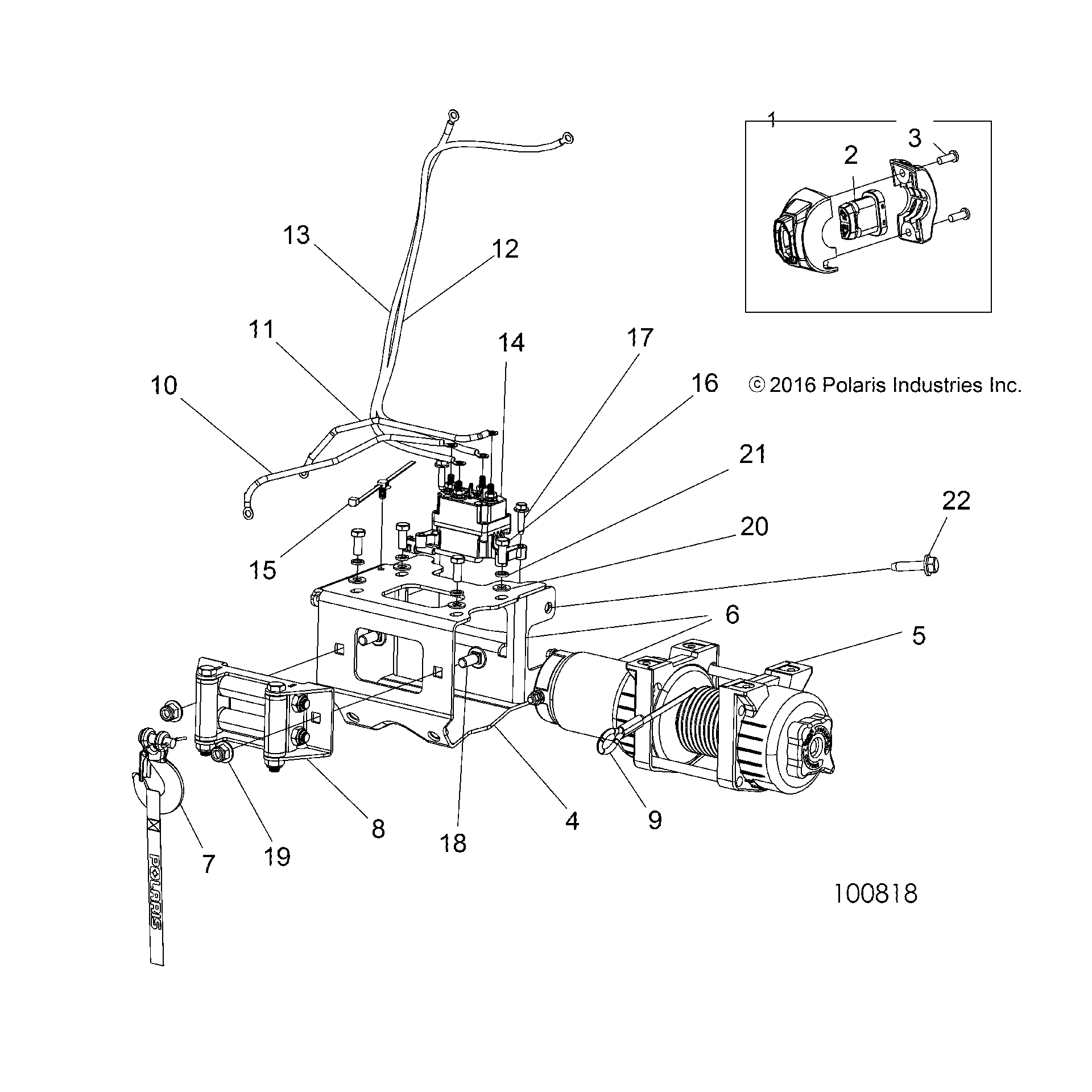 An Image of a Genuine Polaris Parts Schematic Diagram showing the schematic - BODY: WINCH - 2018 POLARIS SPORTSMAN XP 1000
