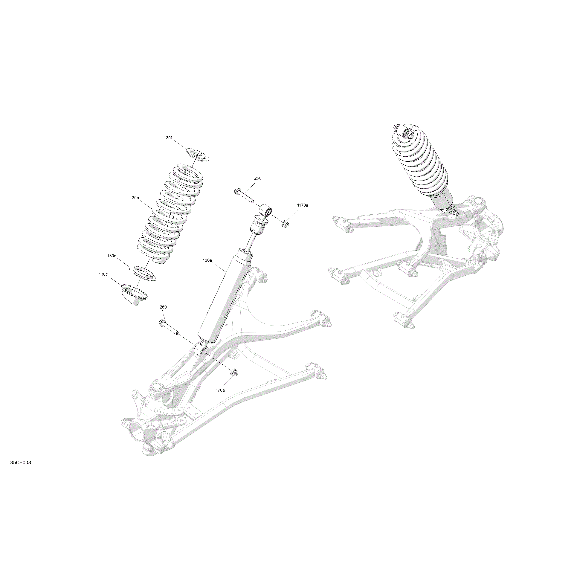 An Image of a Genuine Can-Am Parts Schematic Diagram showing the schematic - SUSPENSION - FRONT SHOCKS