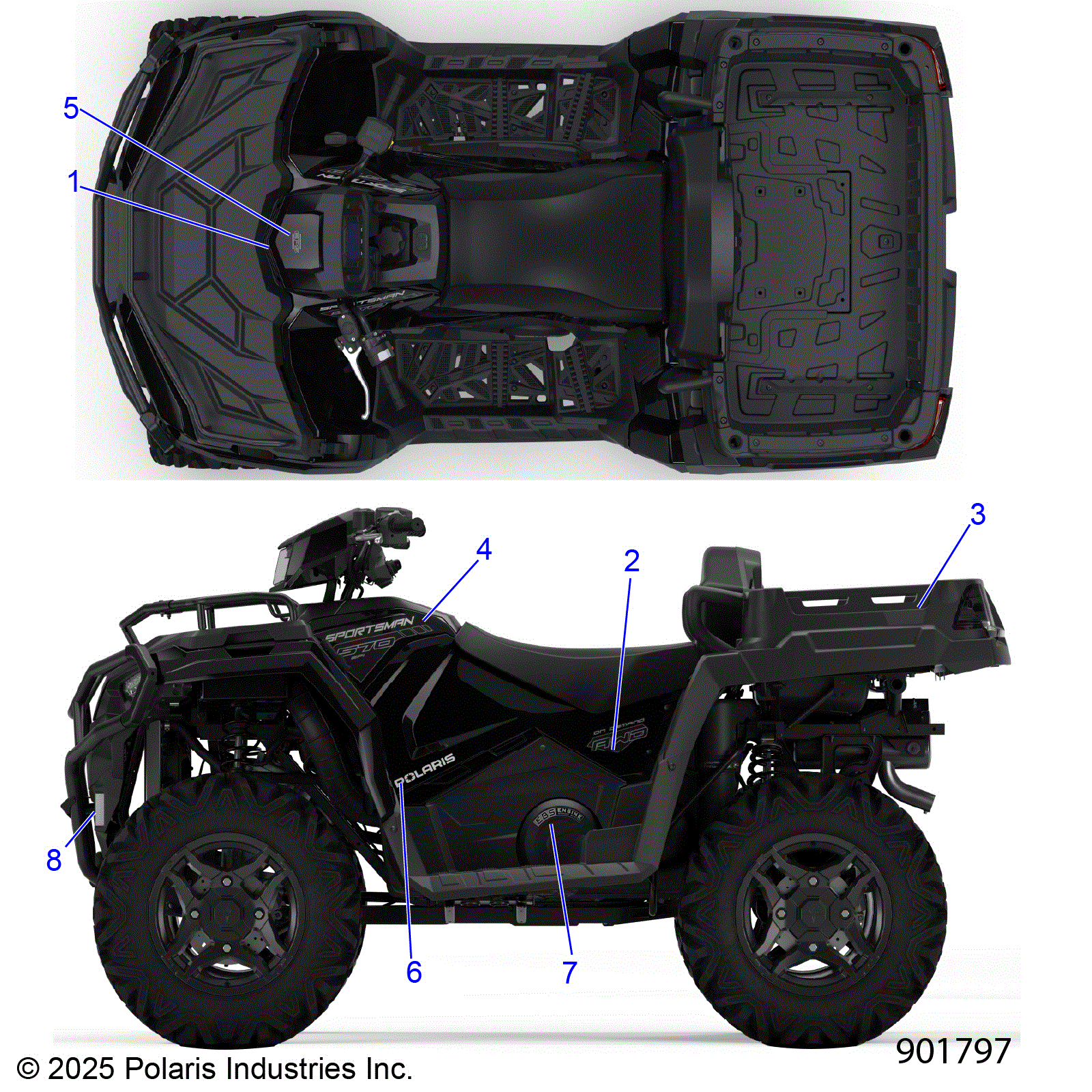 An Image of a Genuine Polaris Parts Schematic Diagram showing the schematic - BODY: DECALS GRAPHIC - 2026 POLARIS SPORTSMAN 570 X2 EPS