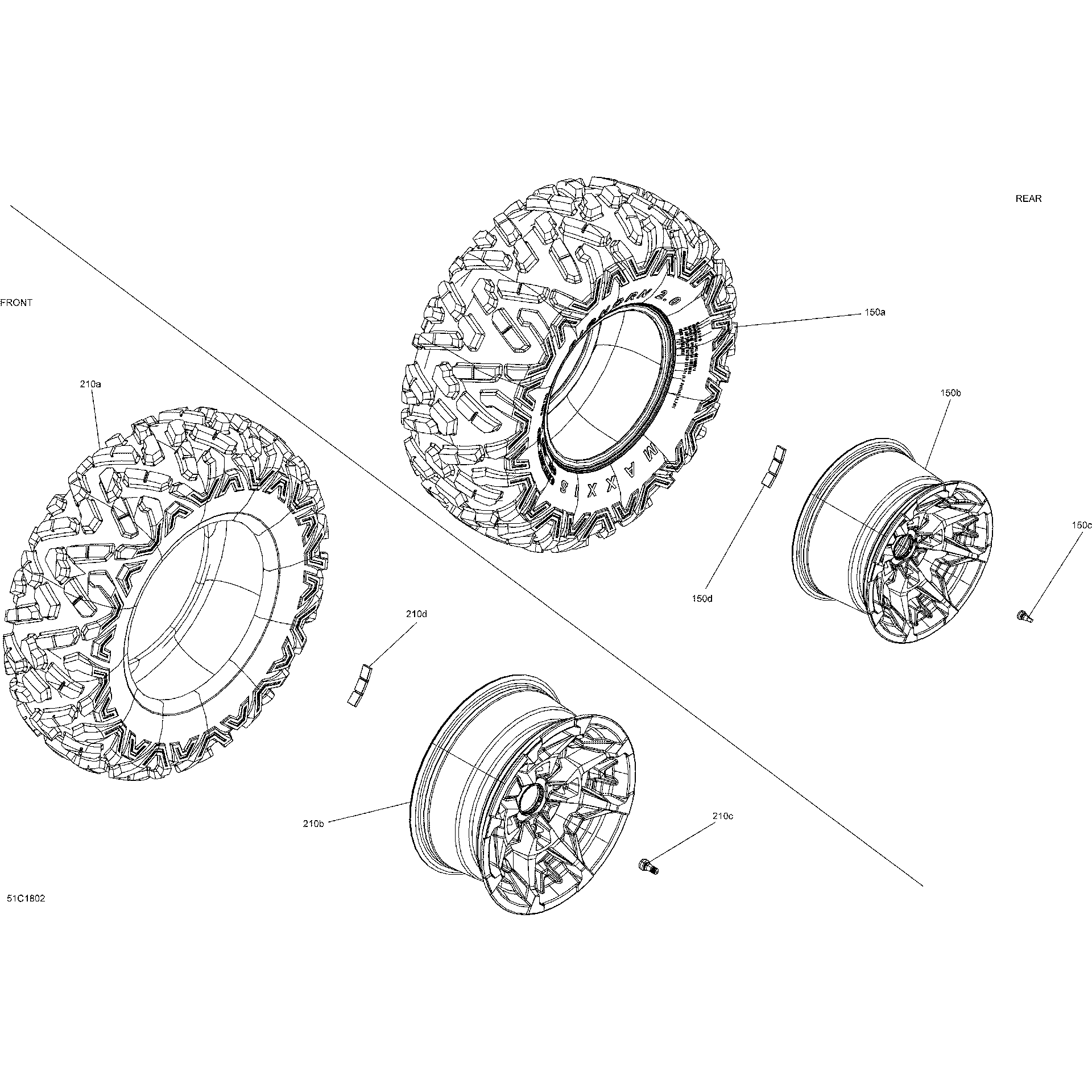 An Image of a Genuine Can-Am Parts Schematic Diagram showing the schematic - WHEELS AND TIRES COMMANDER - PACKAGE DPS
