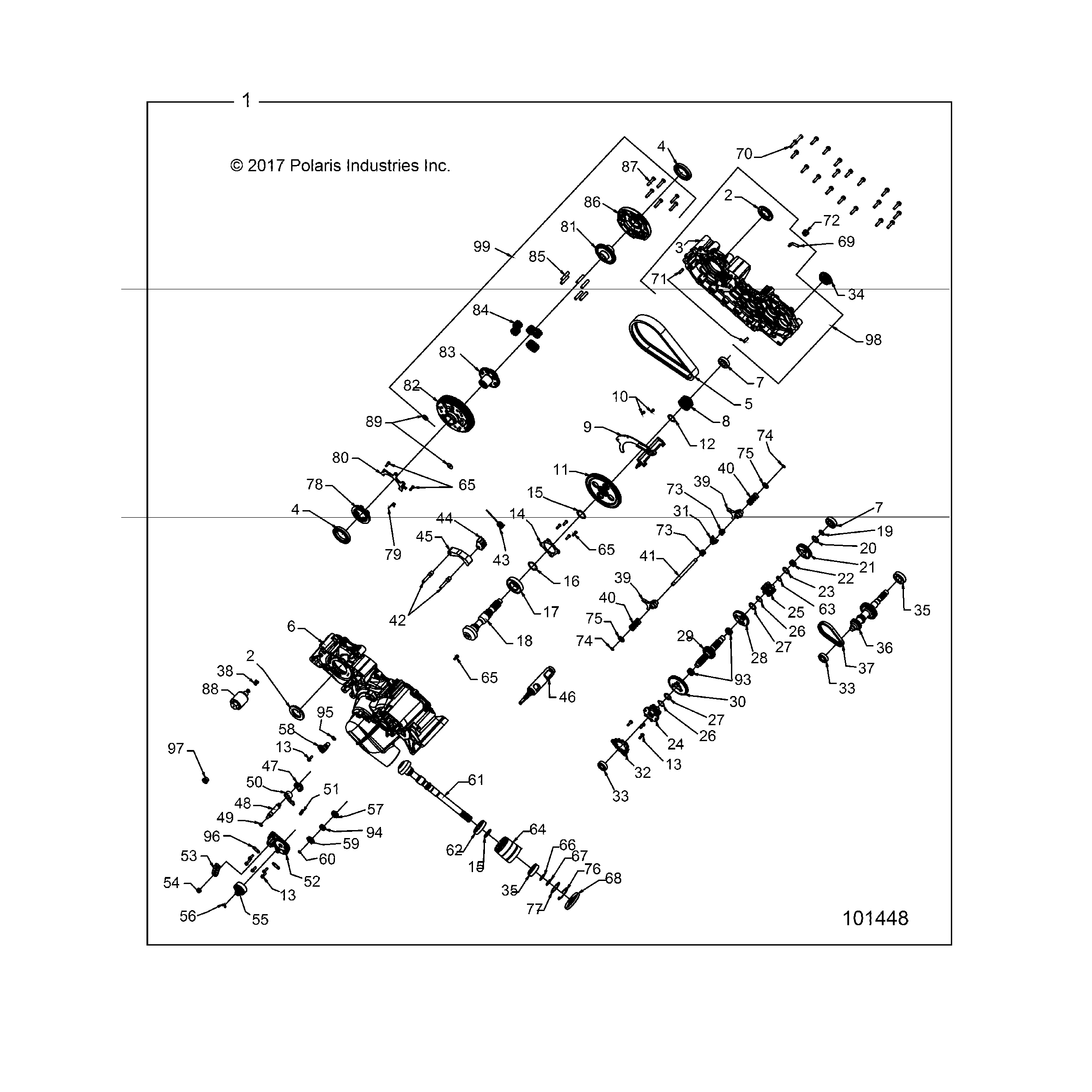 An Image of a Genuine Polaris Parts Schematic Diagram showing the schematic - DRIVE TRAIN: MAIN GEARCASE - 2018 POLARIS SPORTSMAN 570 EFI UTE