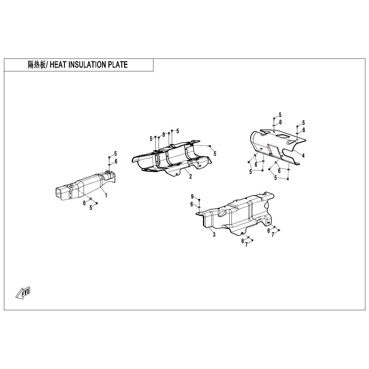 An Image of a genuine CFMOTO Parts Schematic Diagram showing the group - HEAT INSULATION PLATE - 2025 CFMOTO CFORCE 1000 TOURING