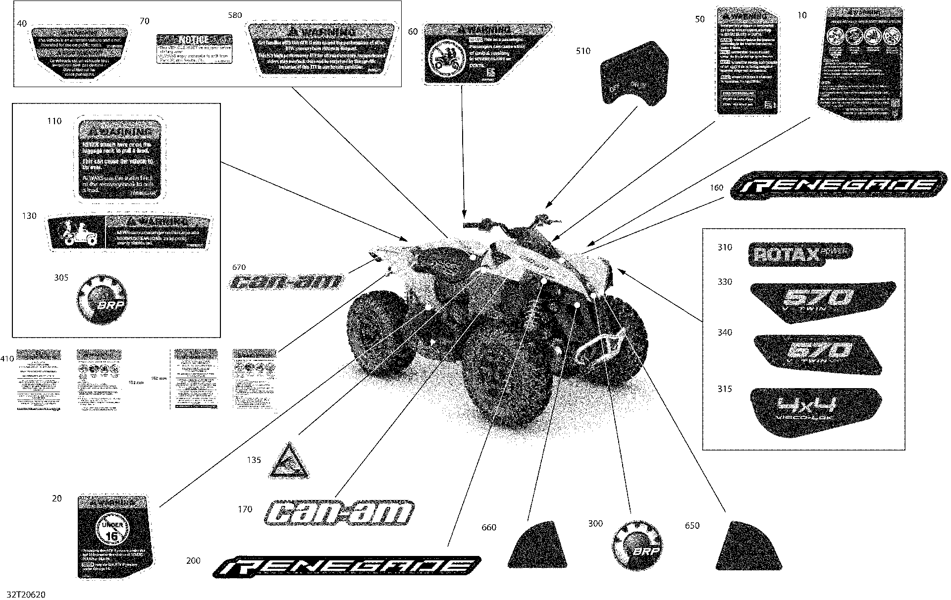 An Image of a Genuine Can-Am Parts Schematic Diagram showing the schematic - DECALS - STD