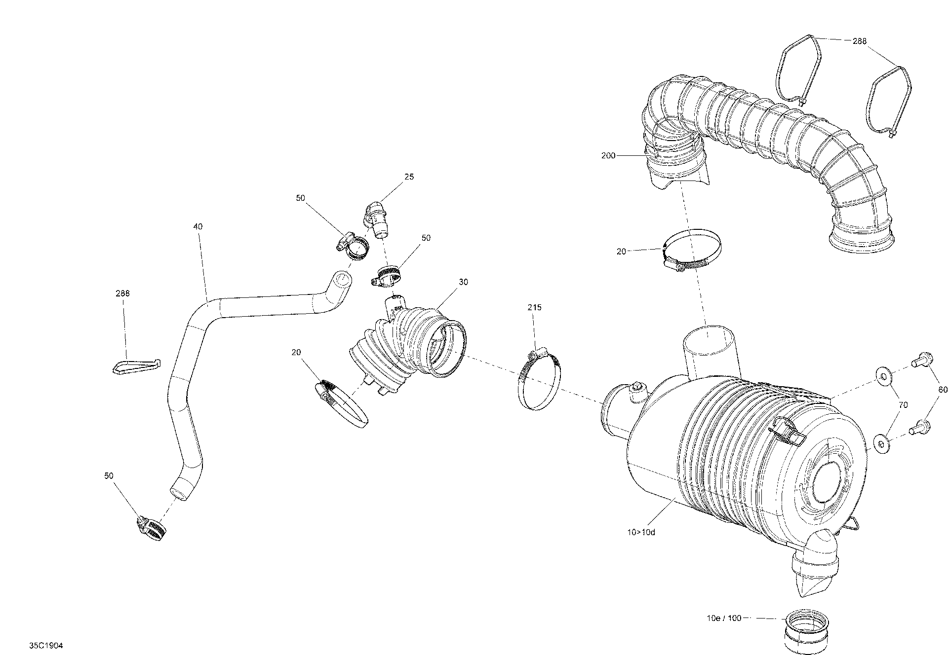An Image of a Genuine Can-Am Parts Schematic Diagram showing the schematic - AIR INTAKE - HD10