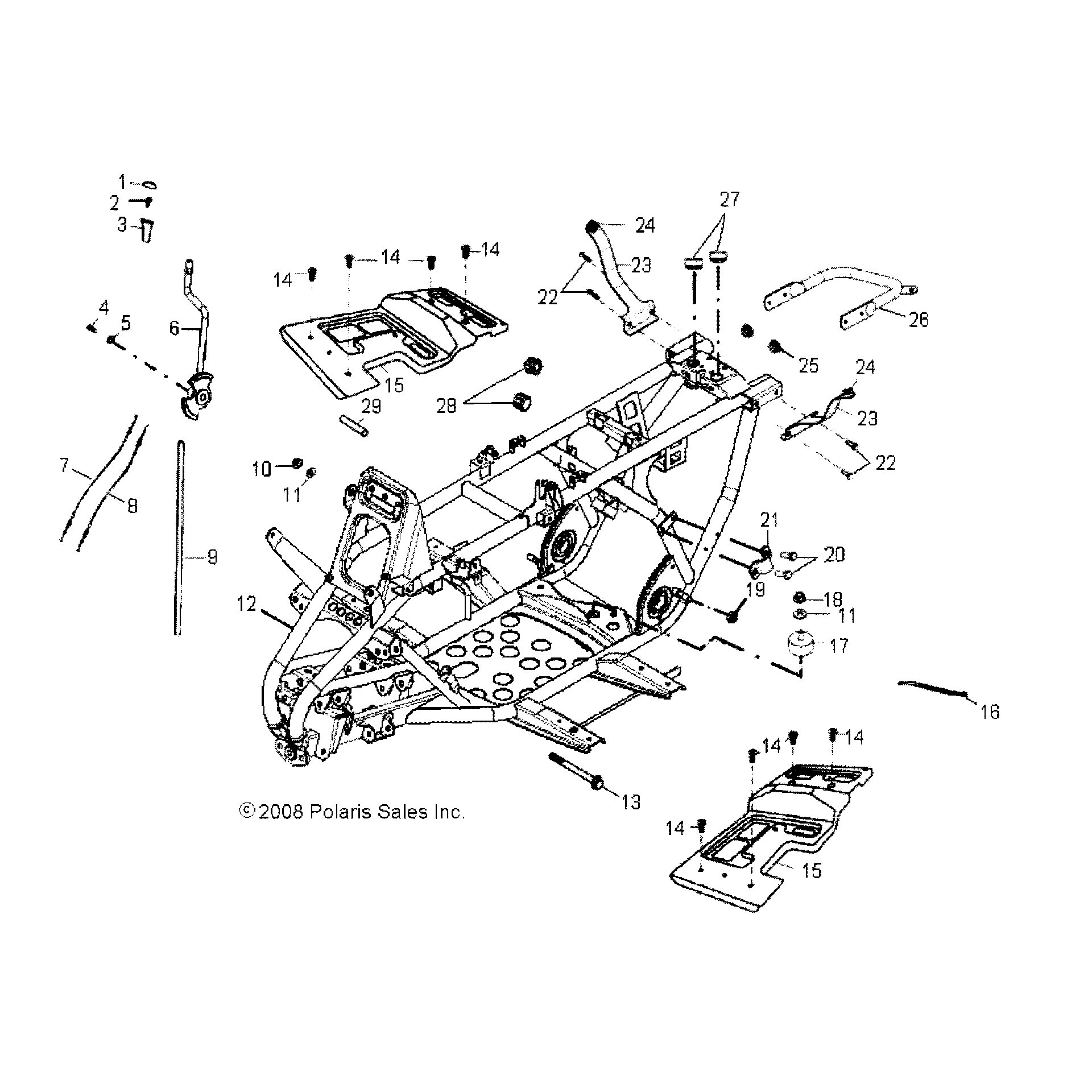An Image of a Genuine Polaris Parts Schematic Diagram showing the schematic - CHASSIS: FRAME - 2016 POLARIS PHOENIX 200