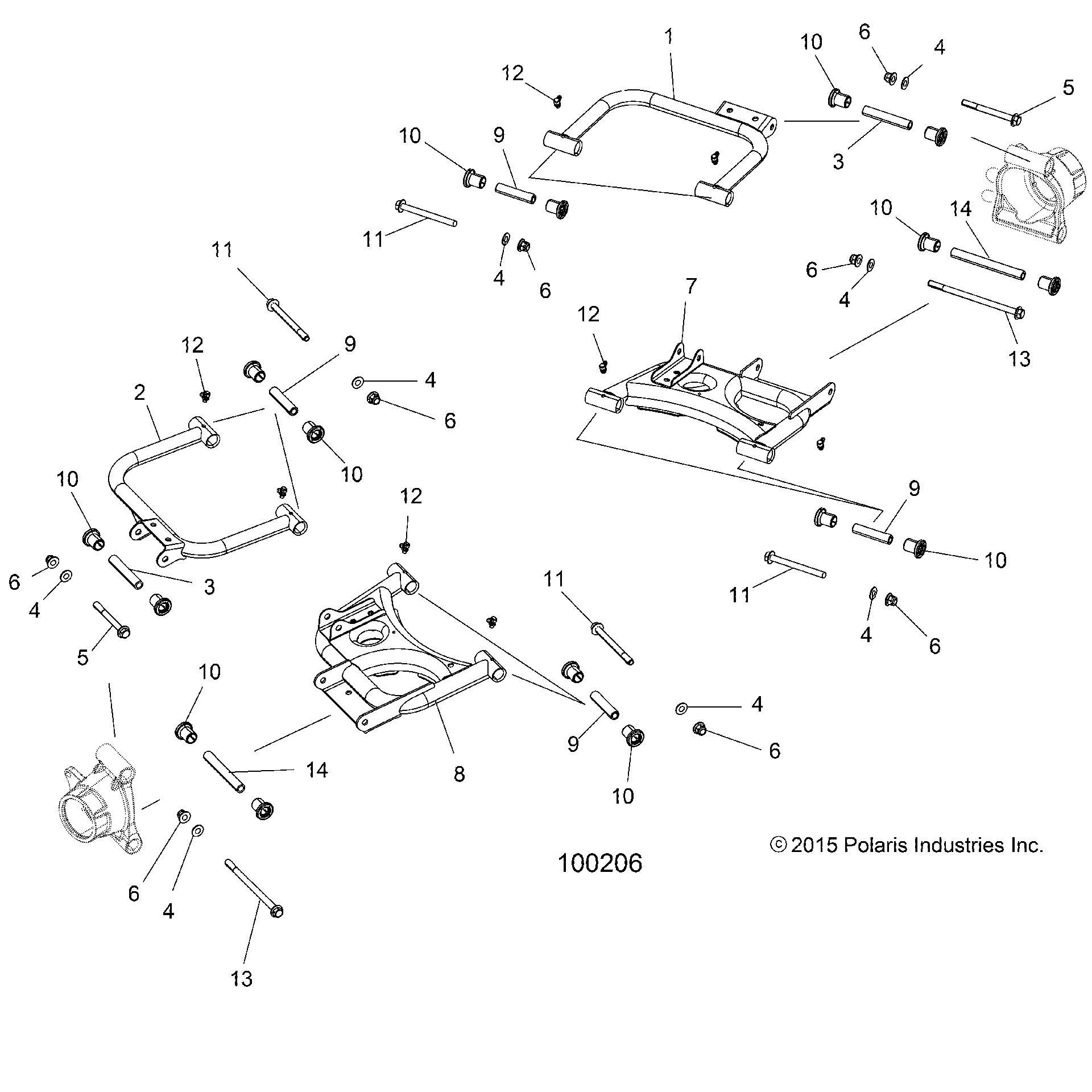 An Image of a Genuine Polaris Parts Schematic Diagram showing the schematic - SUSPENSION: REAR CONTROL ARMS - 2016 POLARIS ACE 900 EFI EPS