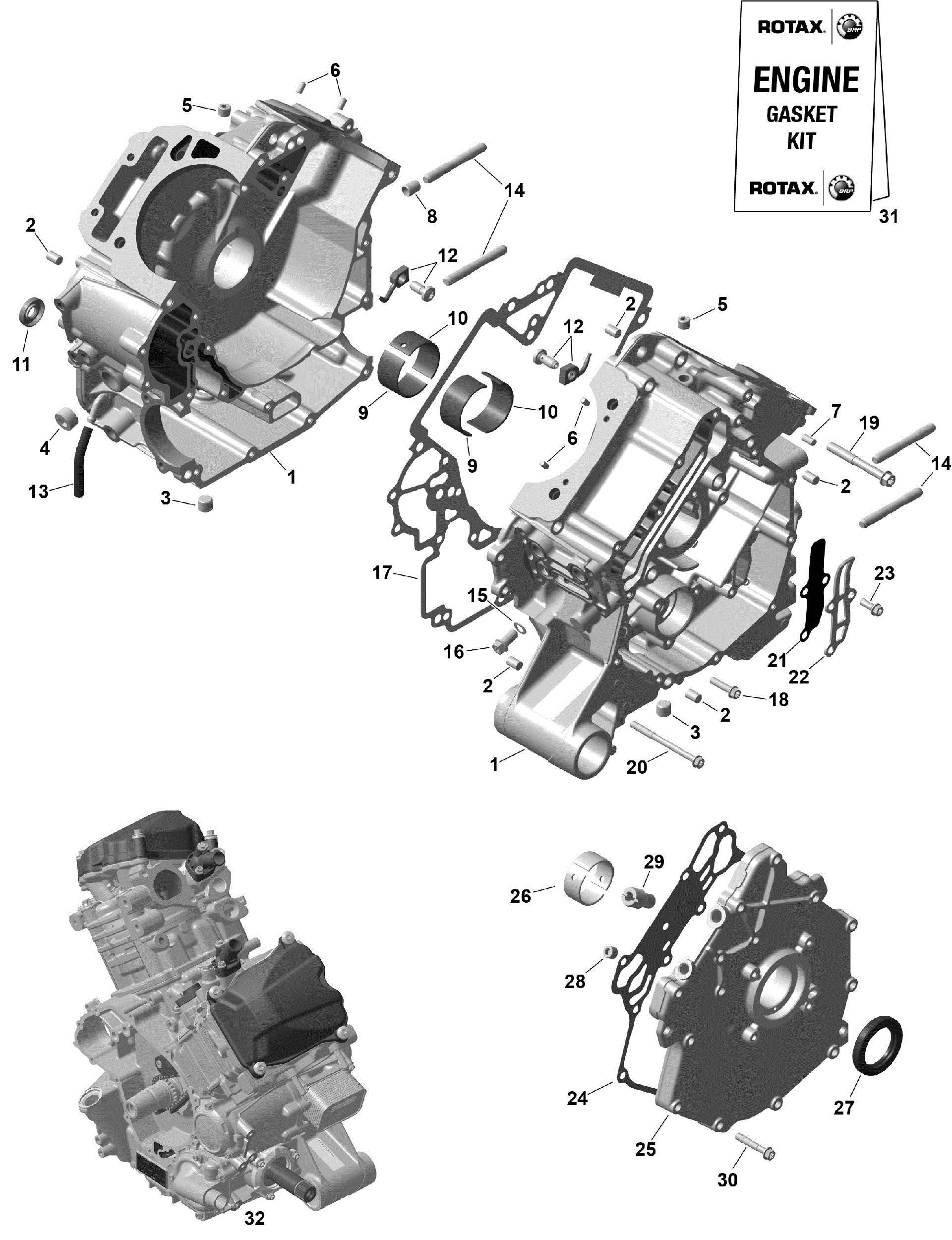 An Image of a Genuine Can-Am Parts Schematic Diagram showing the schematic - ROTAX - CRANKCASE