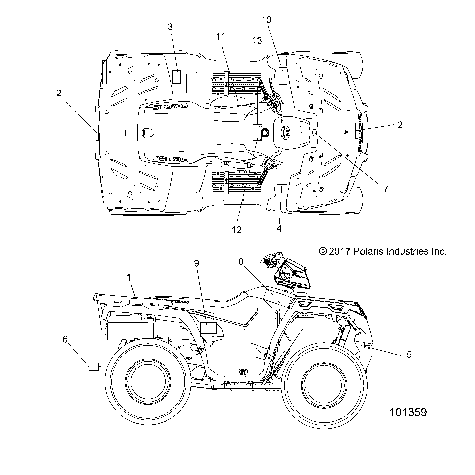An Image of a Genuine Polaris Parts Schematic Diagram showing the schematic - BODY: LATIN DECALS - 2019 POLARIS SPORTSMAN 570 EFI