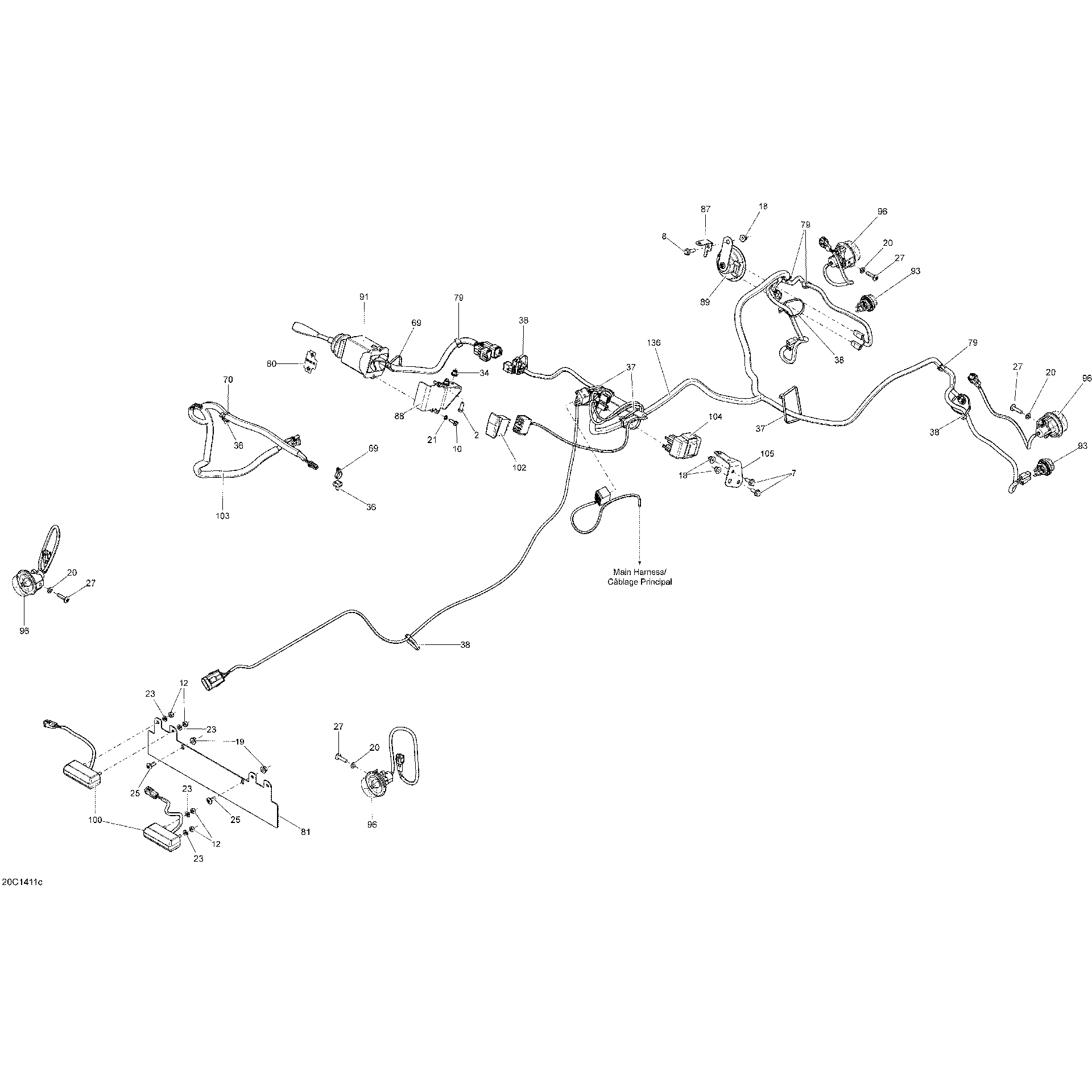 An Image of a Genuine Can-Am Parts Schematic Diagram showing the schematic - ELECTRICAL SYSTEM FLASHER_20C1411C