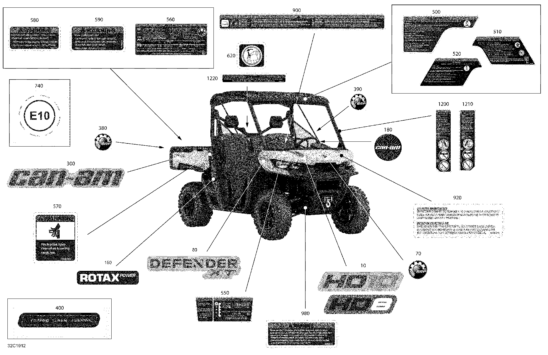 An Image of a Genuine Can-Am Parts Schematic Diagram showing the schematic - DECALS - HD10 - XT