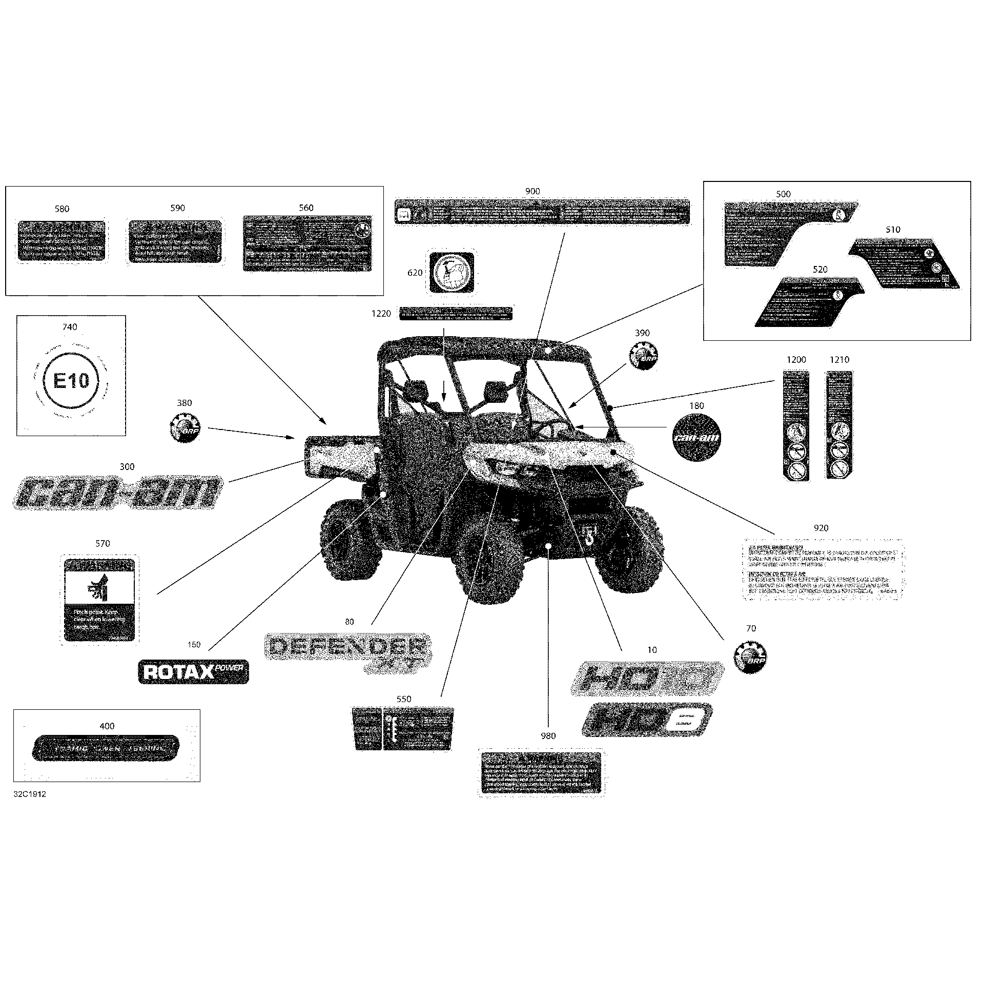 An Image of a Genuine Can-Am Parts Schematic Diagram showing the schematic - DECALS - HD8 - XT