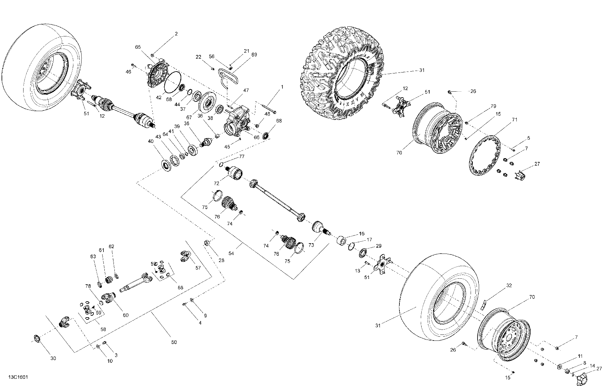 An Image of a Genuine Can-Am Parts Schematic Diagram showing the schematic - DRIVE SYSTEM REAR