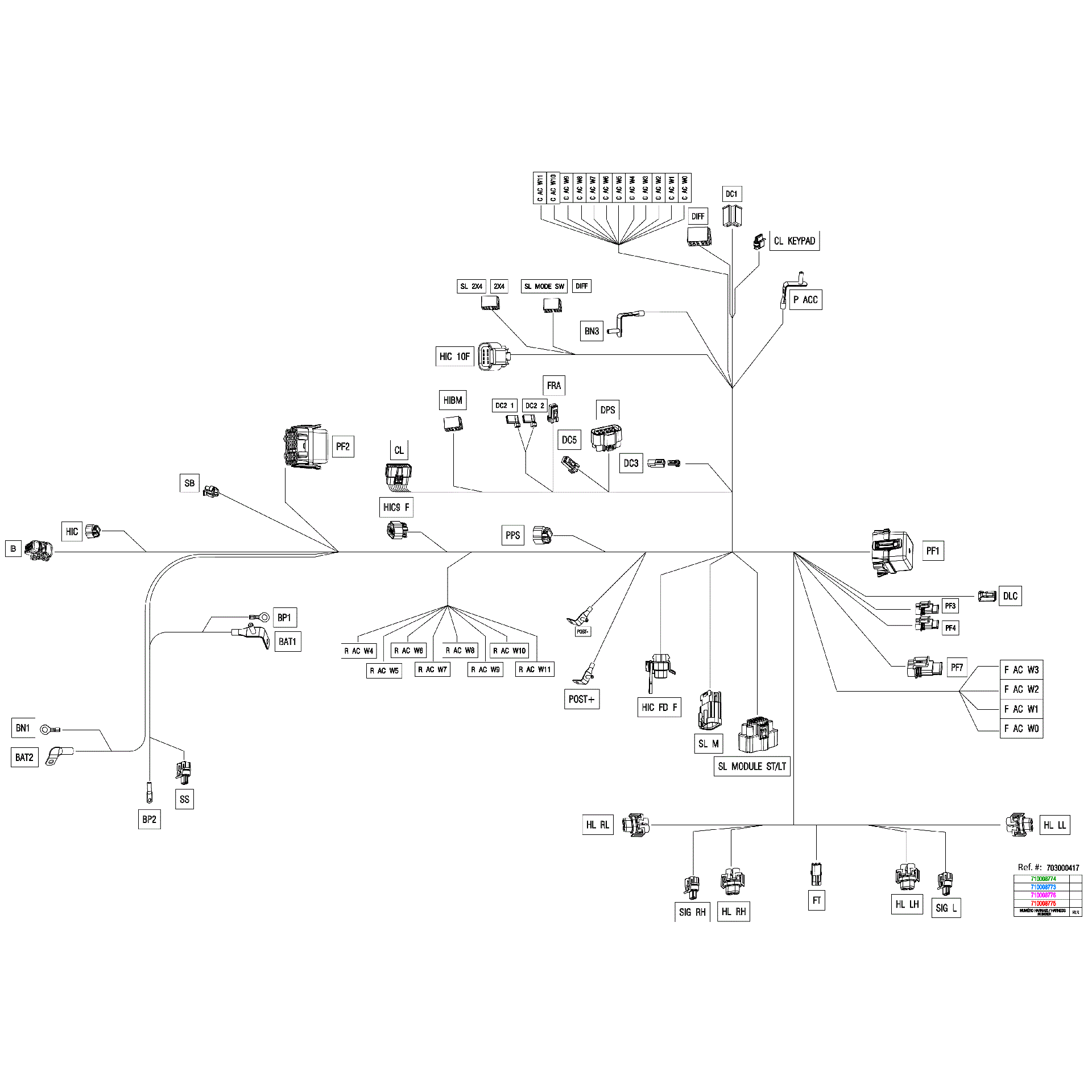 An Image of a Genuine Can-Am Parts Schematic Diagram showing the schematic - ELECTRIC - MAIN HARNESS - 710008775